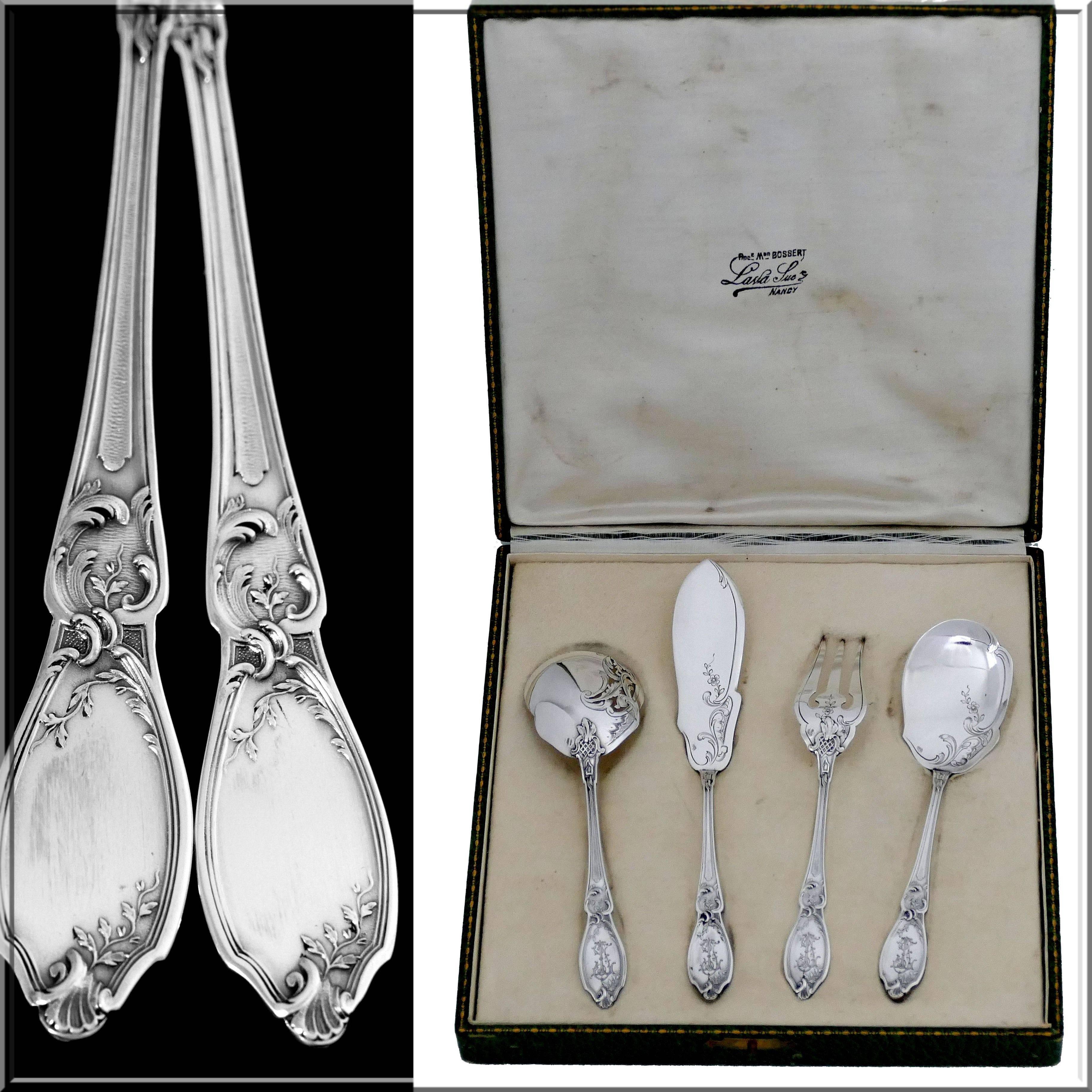 Doutre Roussel French All Sterling Silver Dessert Hors D'oeuvre Set 4 Pc, Box For Sale 6