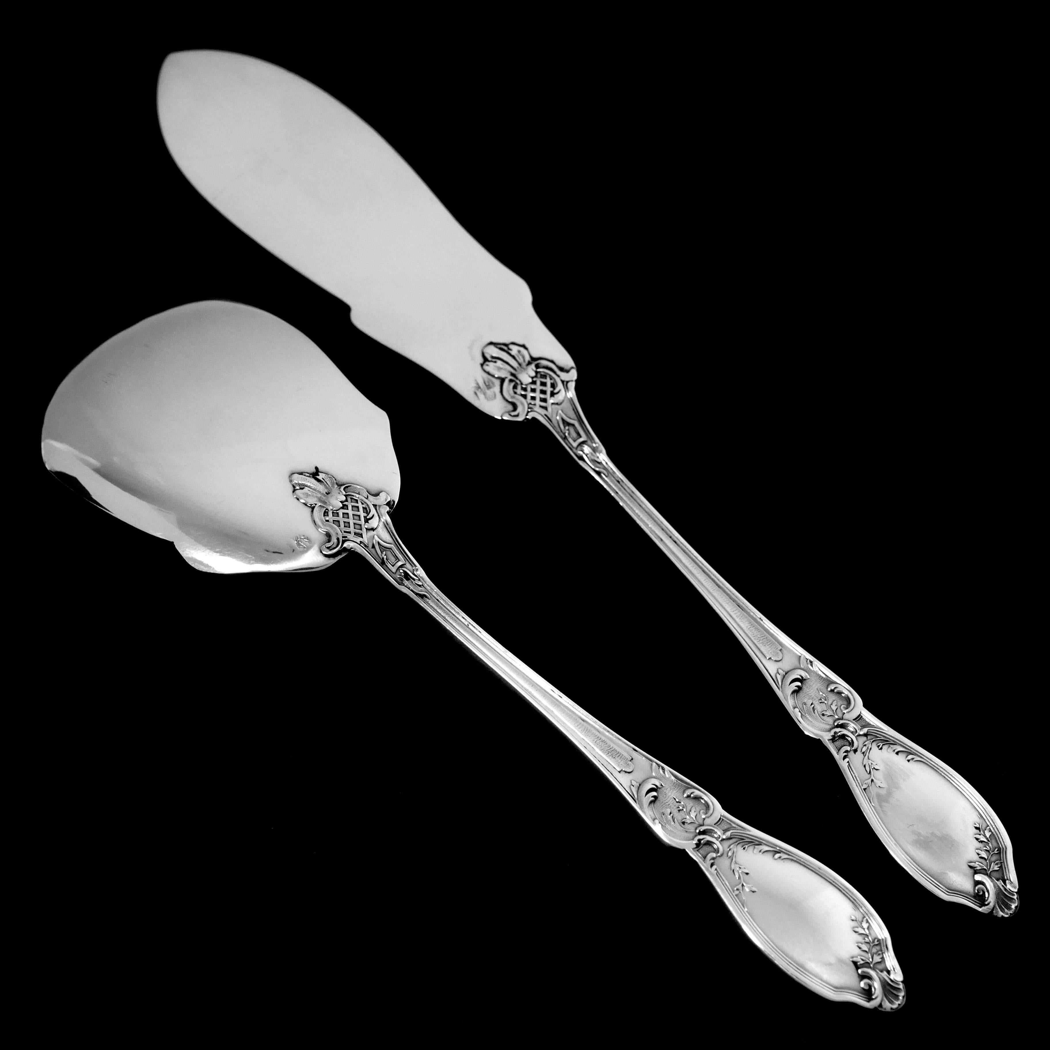 Art Nouveau Doutre Roussel French All Sterling Silver Dessert Hors D'oeuvre Set 4 Pc, Box For Sale