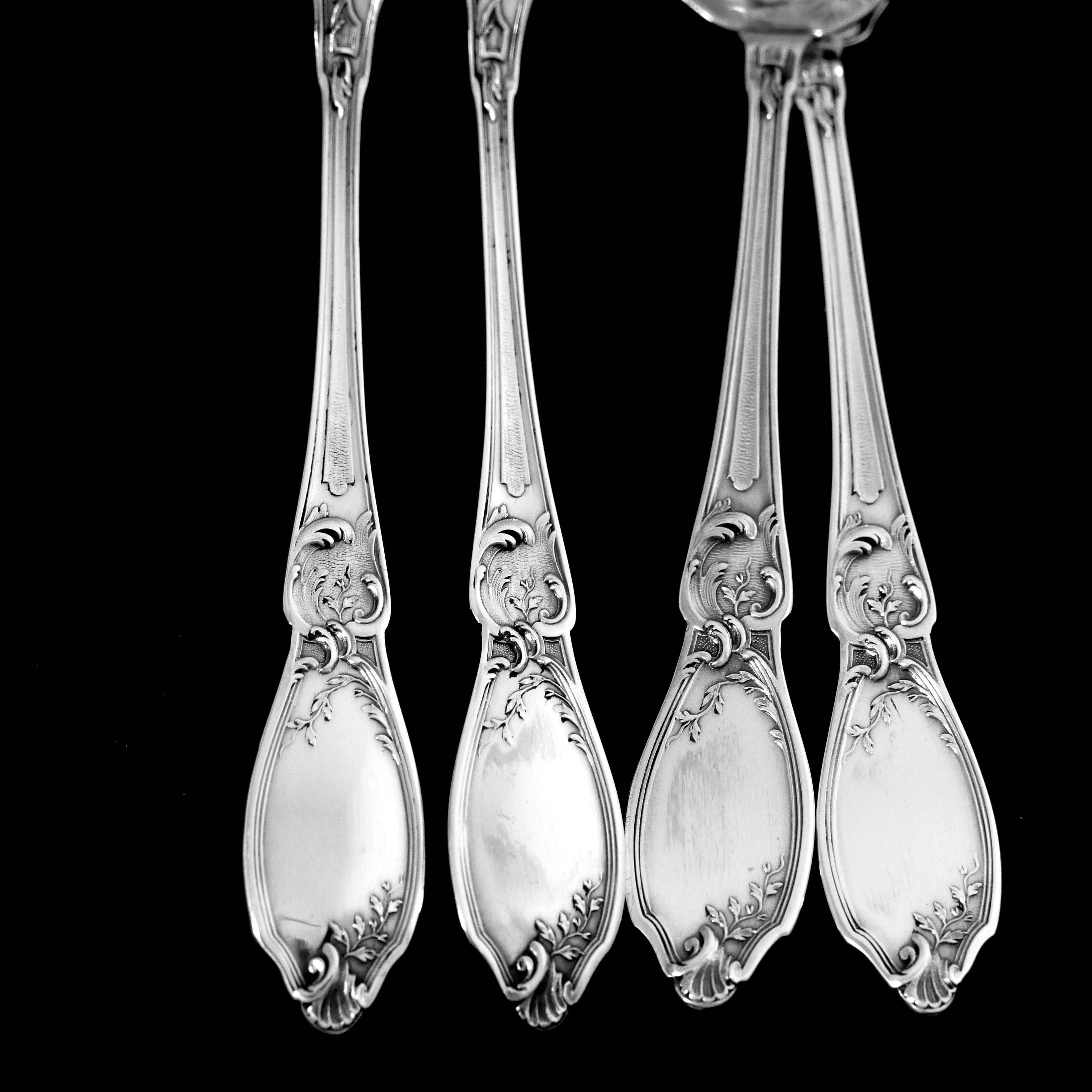 Doutre Roussel French All Sterling Silver Dessert Hors D'oeuvre Set 4 Pc, Box For Sale 1