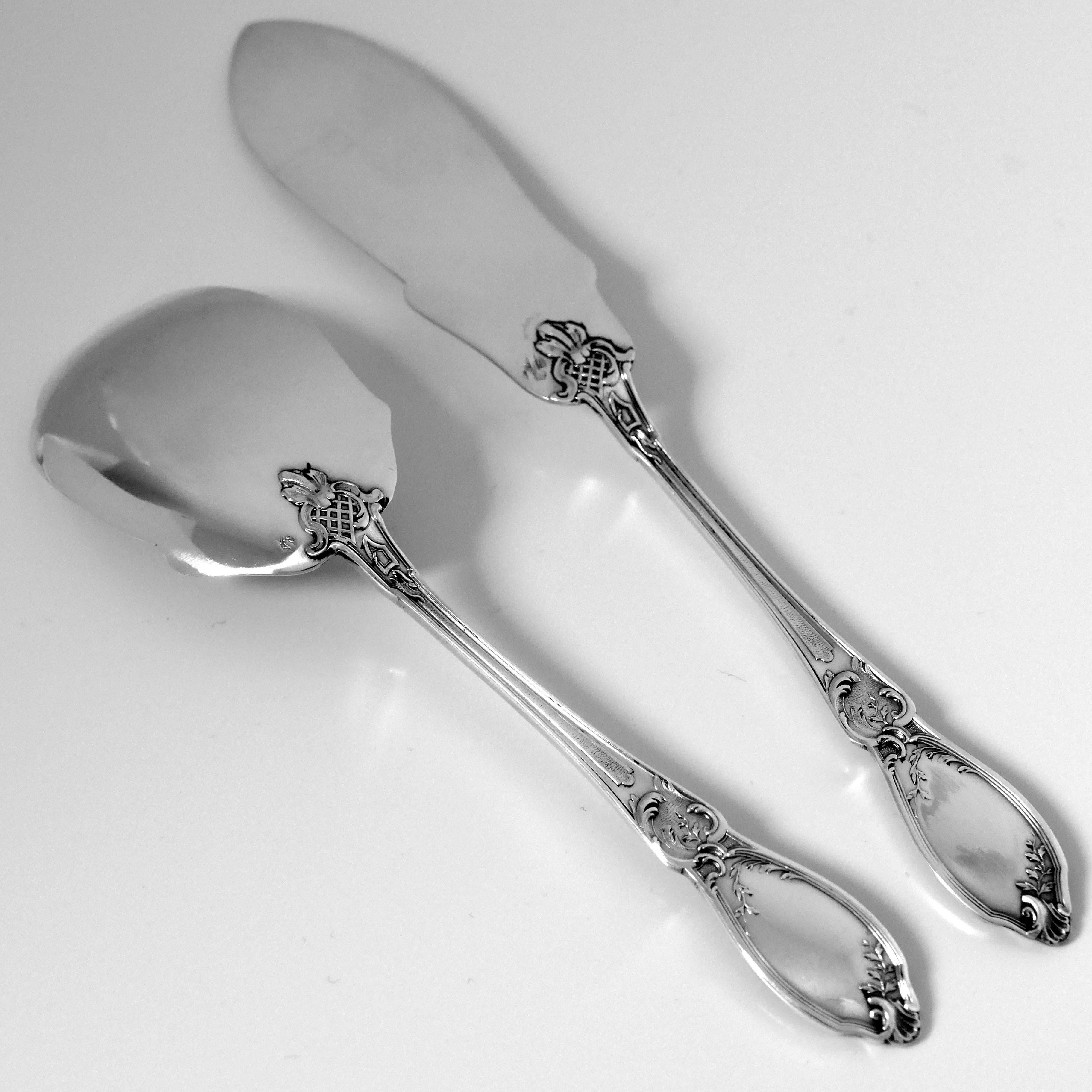 Doutre Roussel French All Sterling Silver Dessert Hors D'oeuvre Set 4 Pc, Box For Sale 2