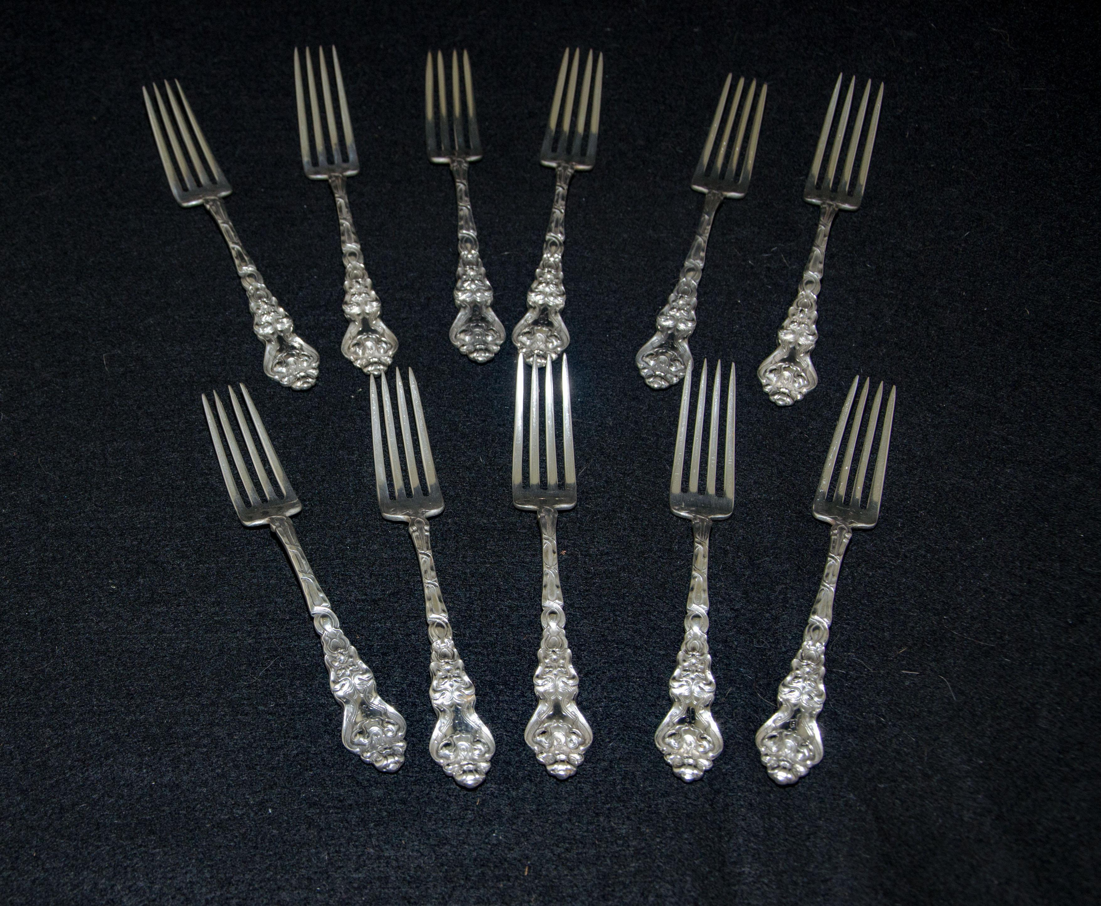 American Douvaine by Unger Brothers Art Nouveau Sterling Silver Flatware 75 Pieces For Sale