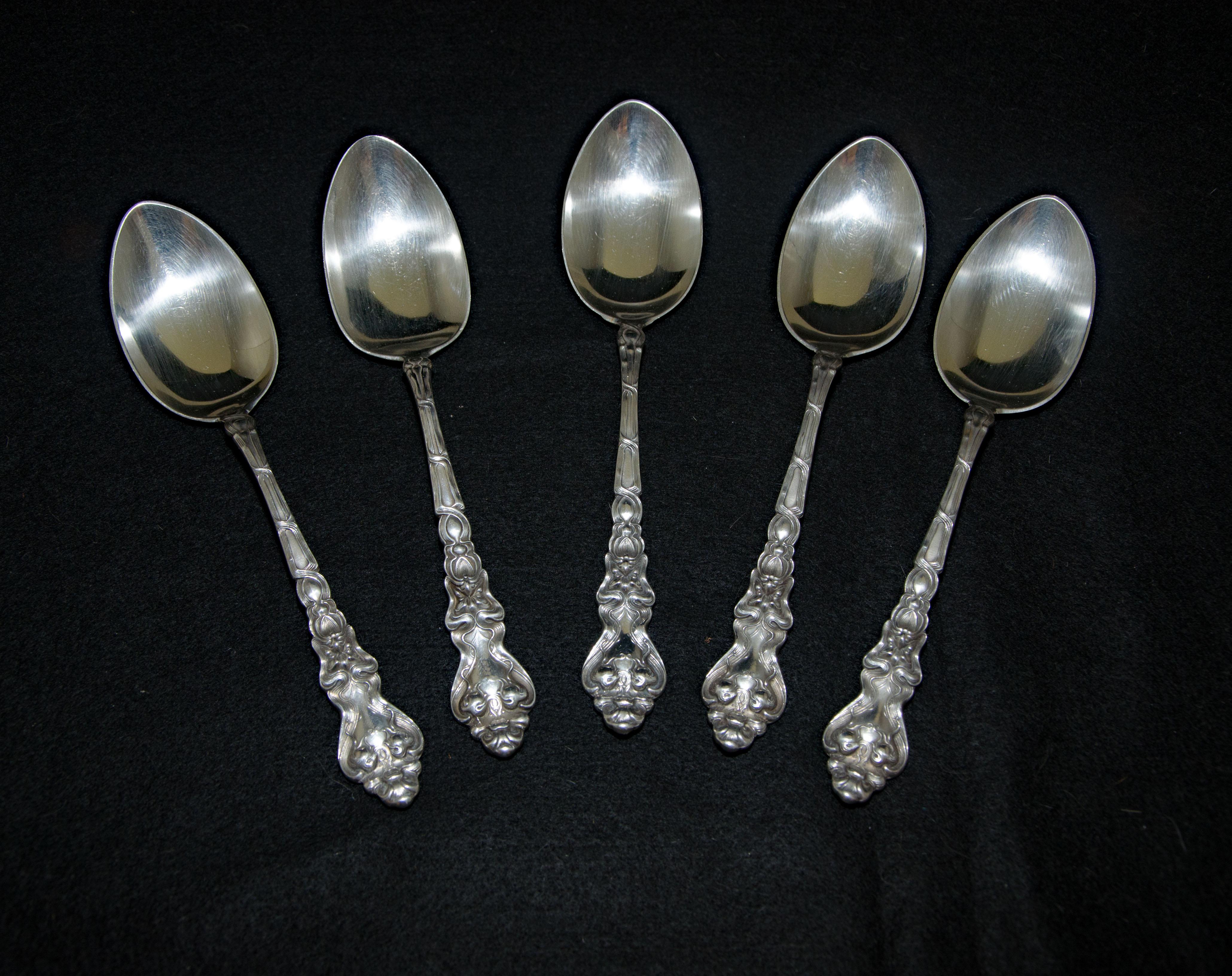 20th Century Douvaine by Unger Brothers Art Nouveau Sterling Silver Flatware 75 Pieces For Sale