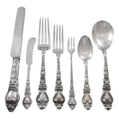 Vintage Douvaine by Unger Sterling Silver Flatware Service Set 68 Pieces Art Nouveau