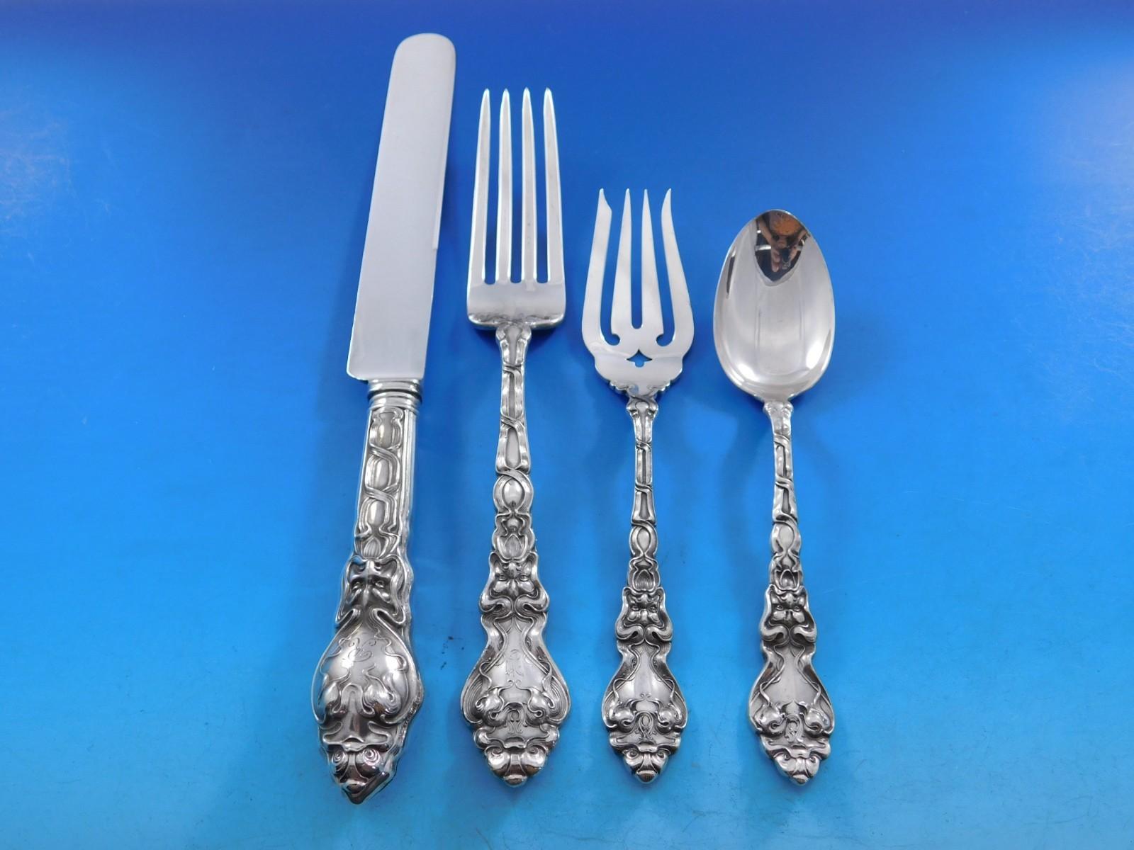 Douvaine by Unger Sterling Silver Flatware Set Service 131 Pieces Dinner Rare For Sale 9