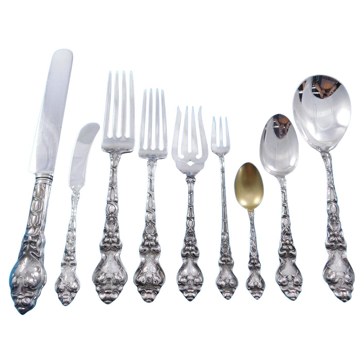 Douvaine by Unger Sterling Silver Flatware Set Service 131 Pieces Dinner Rare For Sale