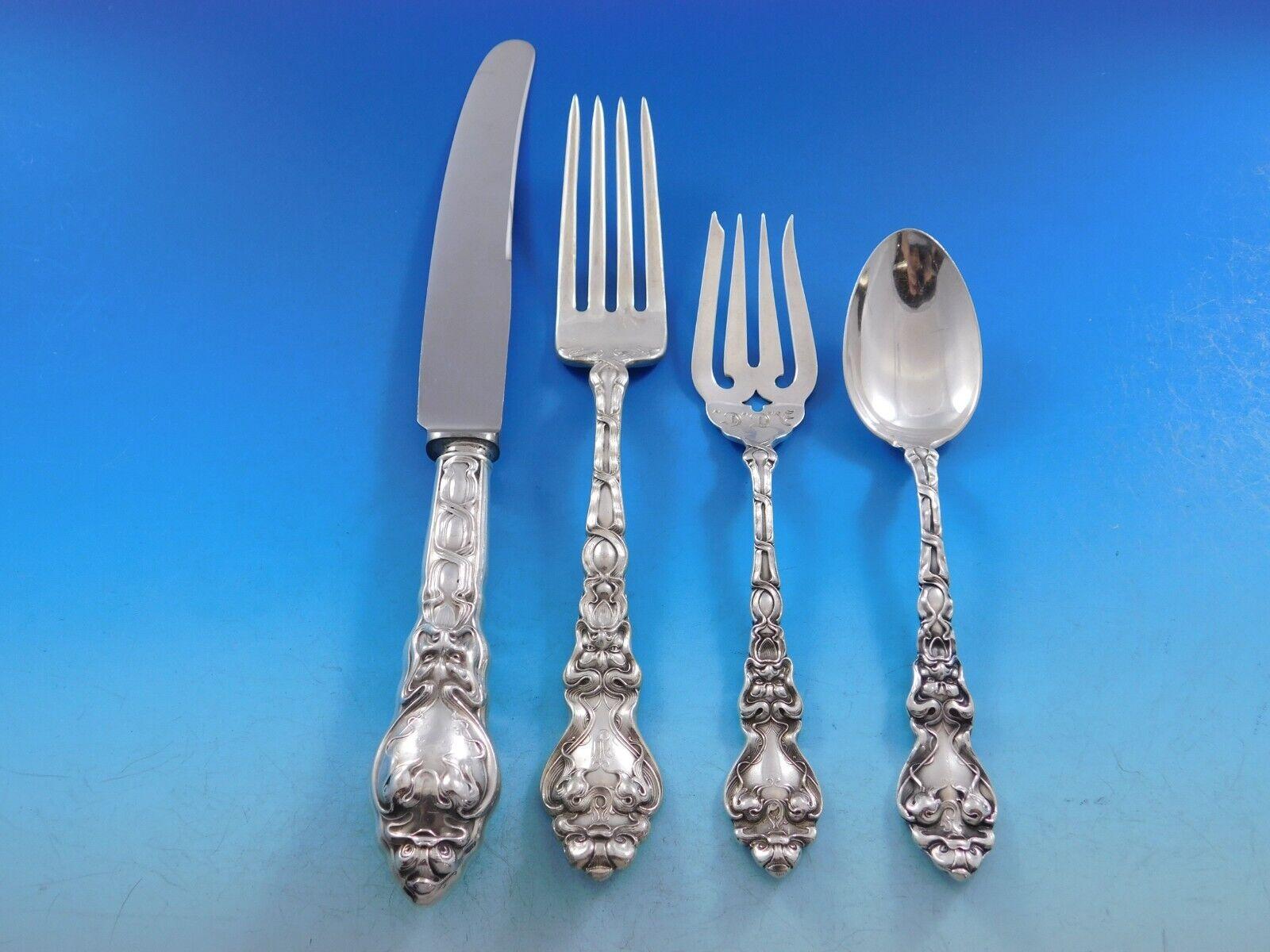 Douvaine by Unger Sterling Silver Flatware Set Service 144 Pieces Dinner Rare In Excellent Condition In Big Bend, WI
