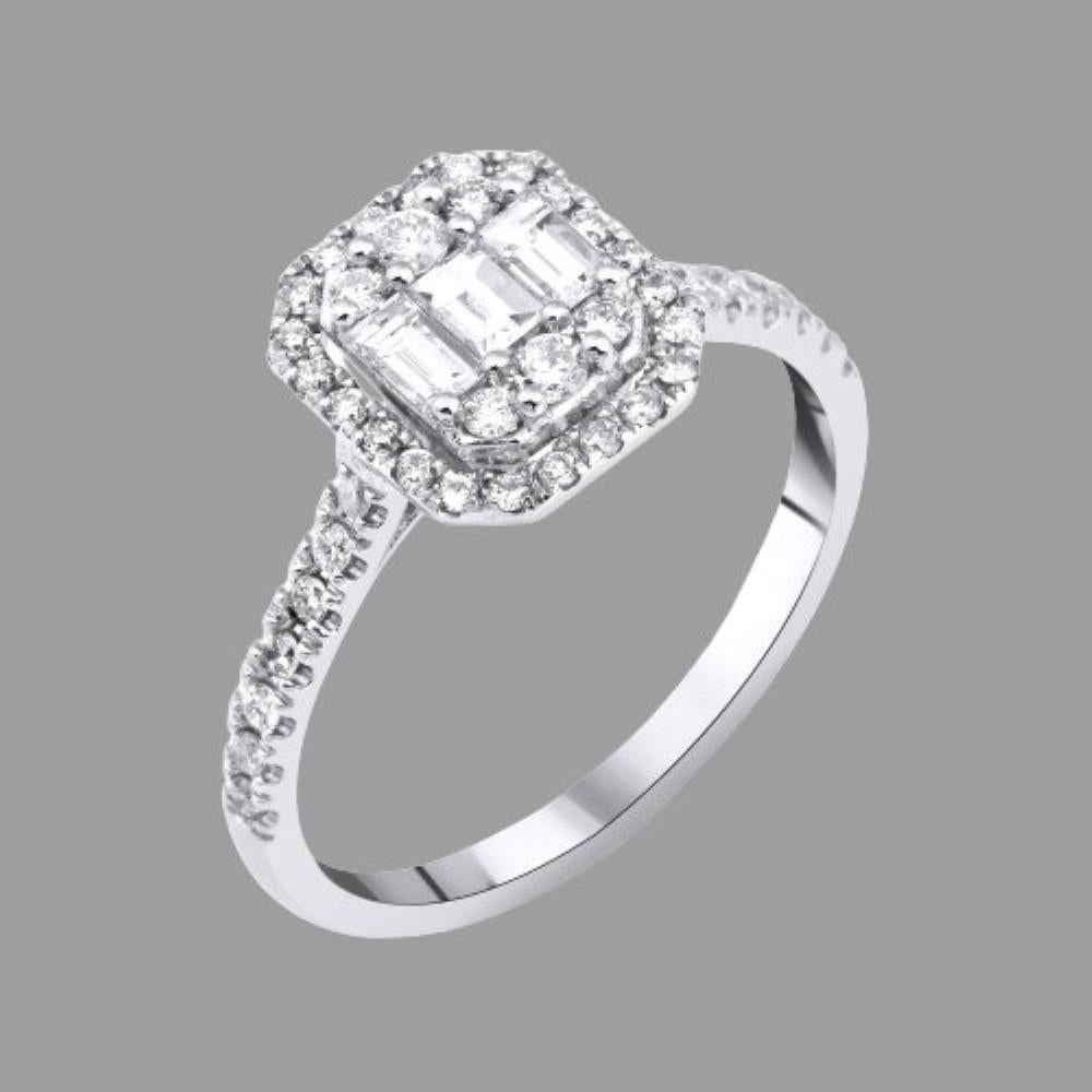 Modern 0.65ct Baguette Diamond Cluster Ring For Sale