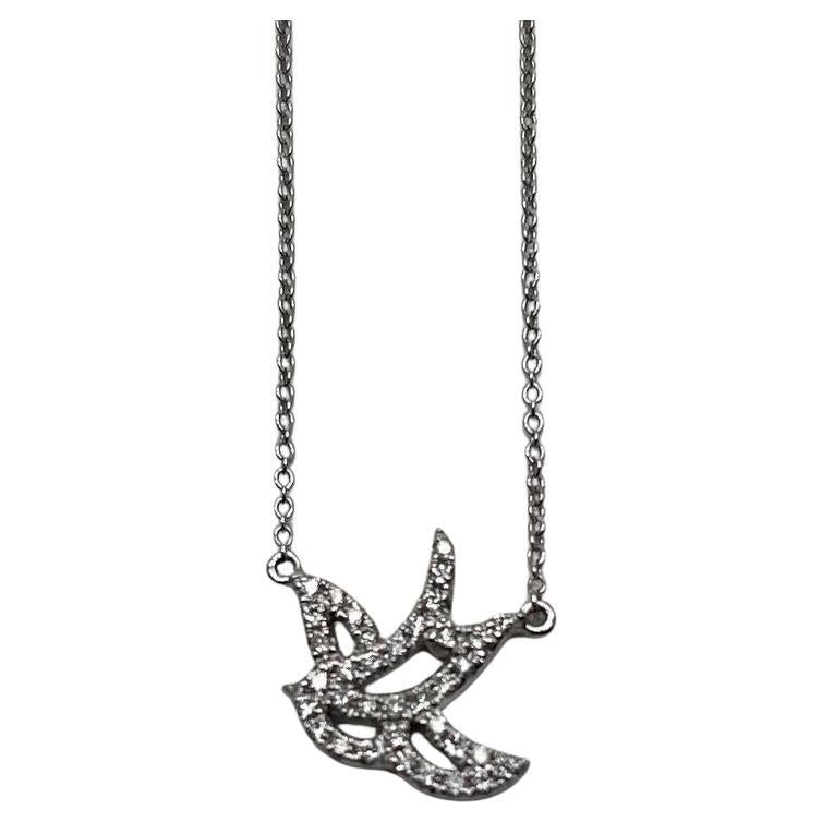 Paloma Pájaro Esperanza Símbolo Diamante Halo Set 18K Oro Blanco Cadena Colgante Collar