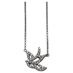 Dove Bird Hope Symbol Diamond Halo Set 18K White Gold Chain Pendant Necklace