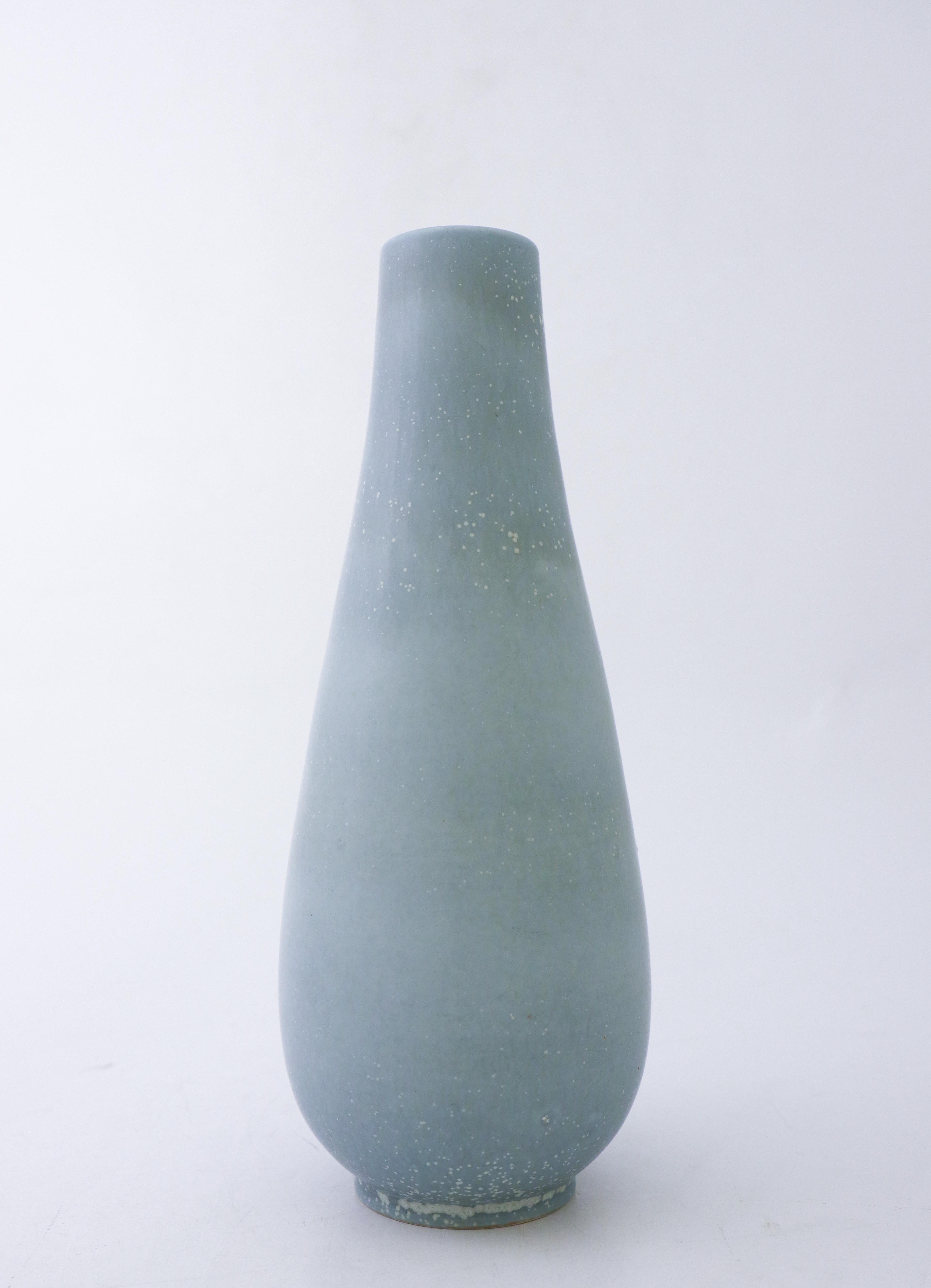 Scandinavian Modern Dove Blue Ceramic Vase Gunnar Nylund, Rörstrand, Scandinavian Midcentury Vintage
