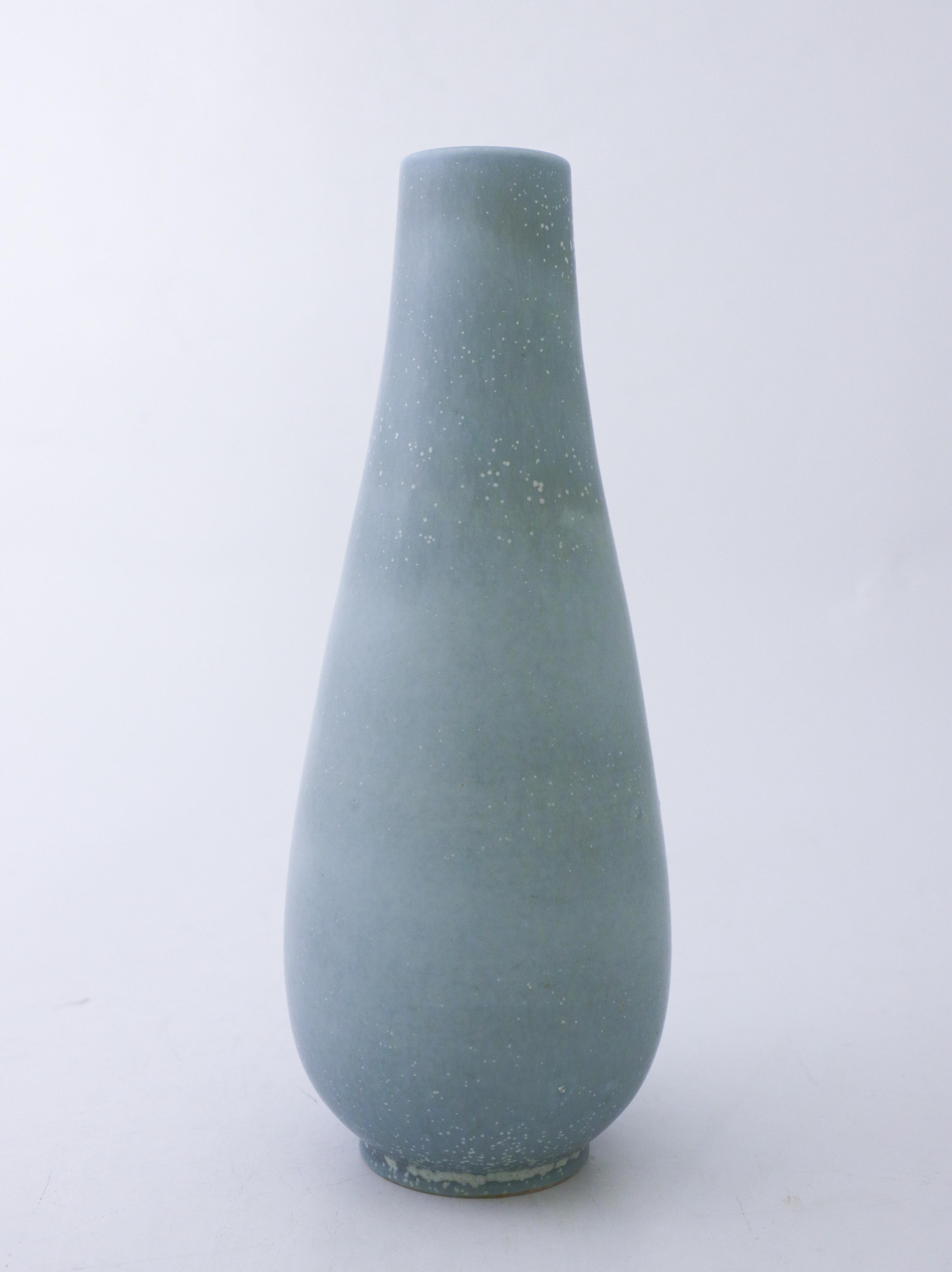Swedish Dove Blue Ceramic Vase Gunnar Nylund, Rörstrand, Scandinavian Midcentury Vintage