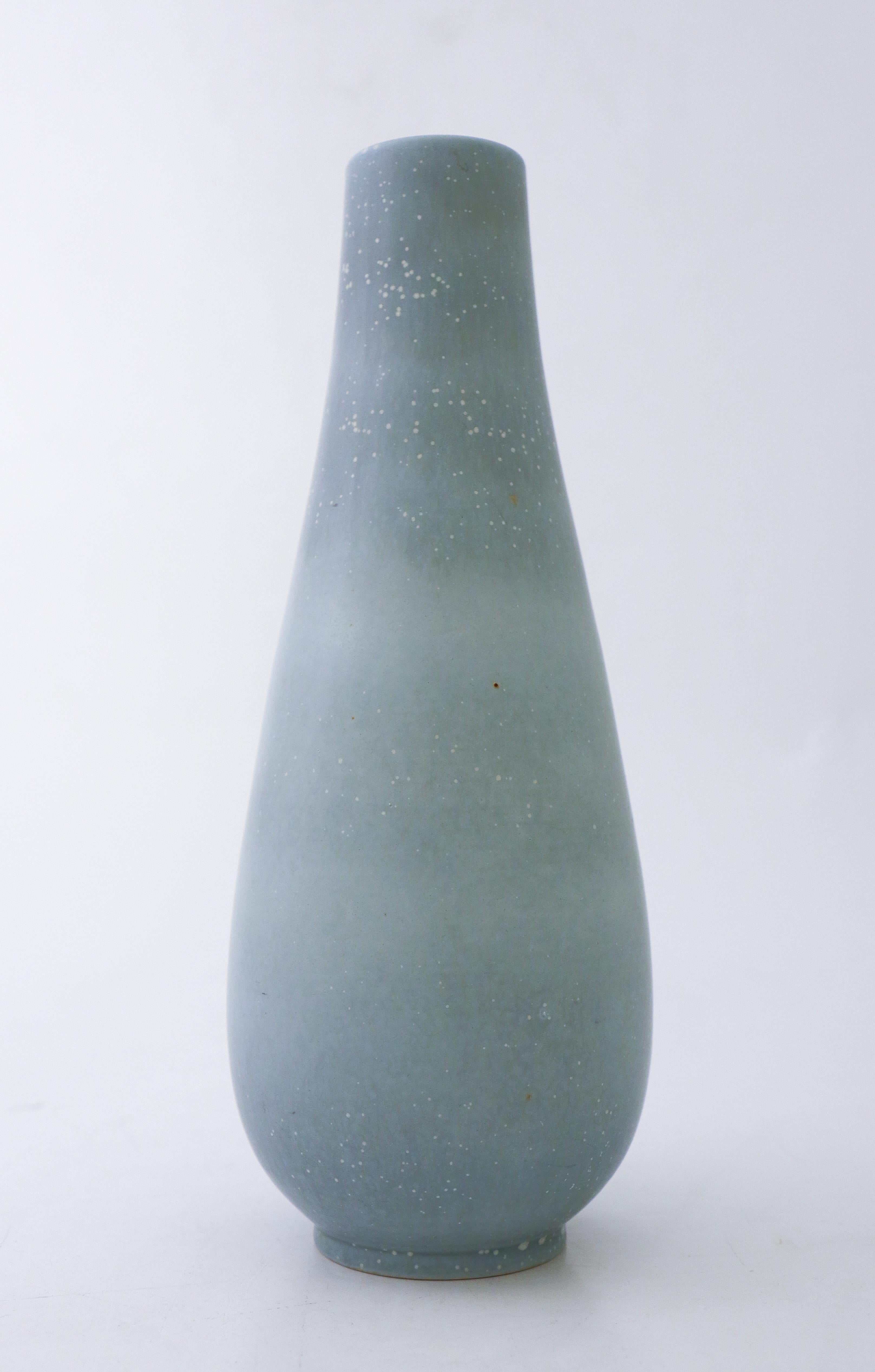 Glazed Dove Blue Ceramic Vase Gunnar Nylund, Rörstrand, Scandinavian Midcentury Vintage
