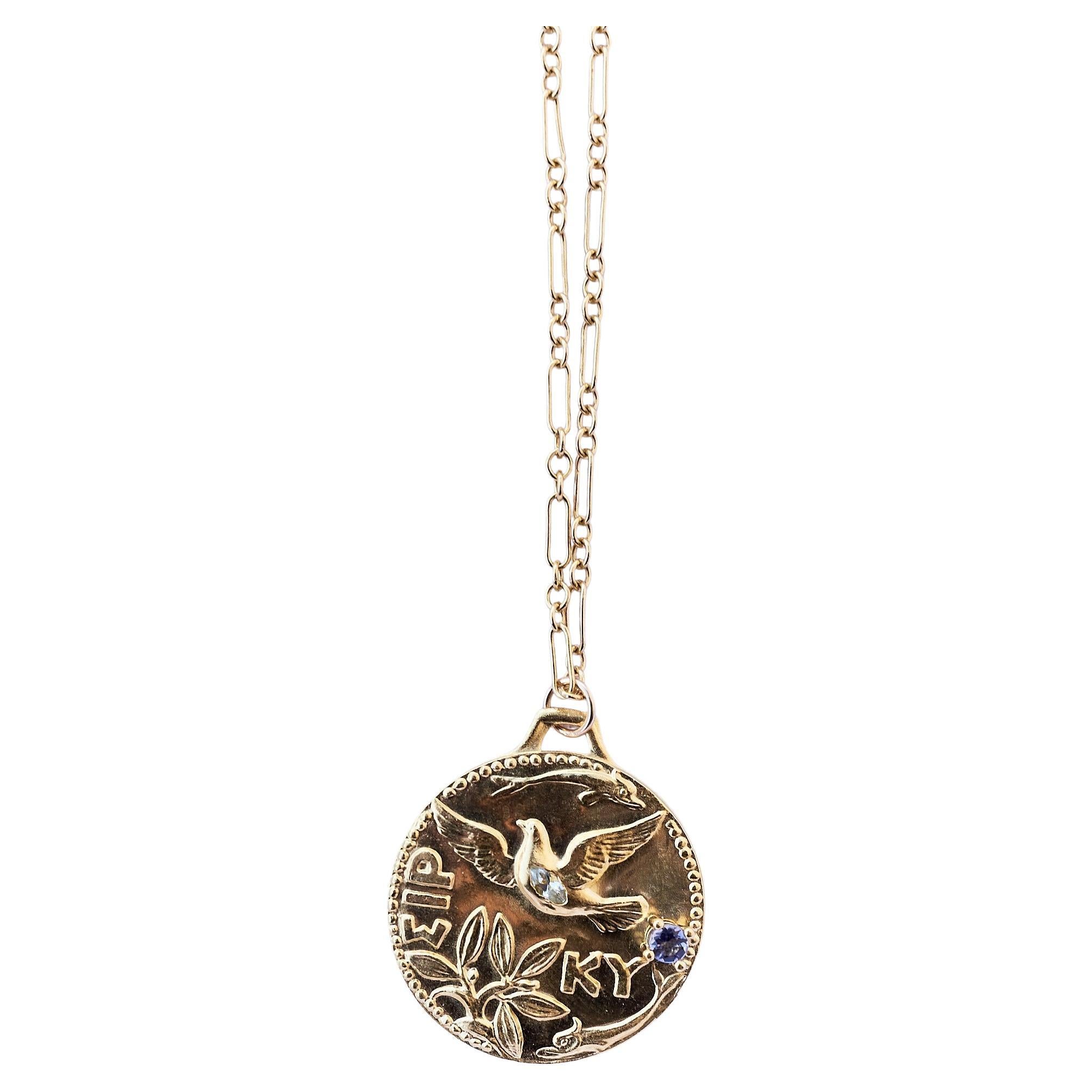 Dove Kette Halskette Aquamarin Blau Turmalin Medaille J Dauphin (Marquiseschliff)