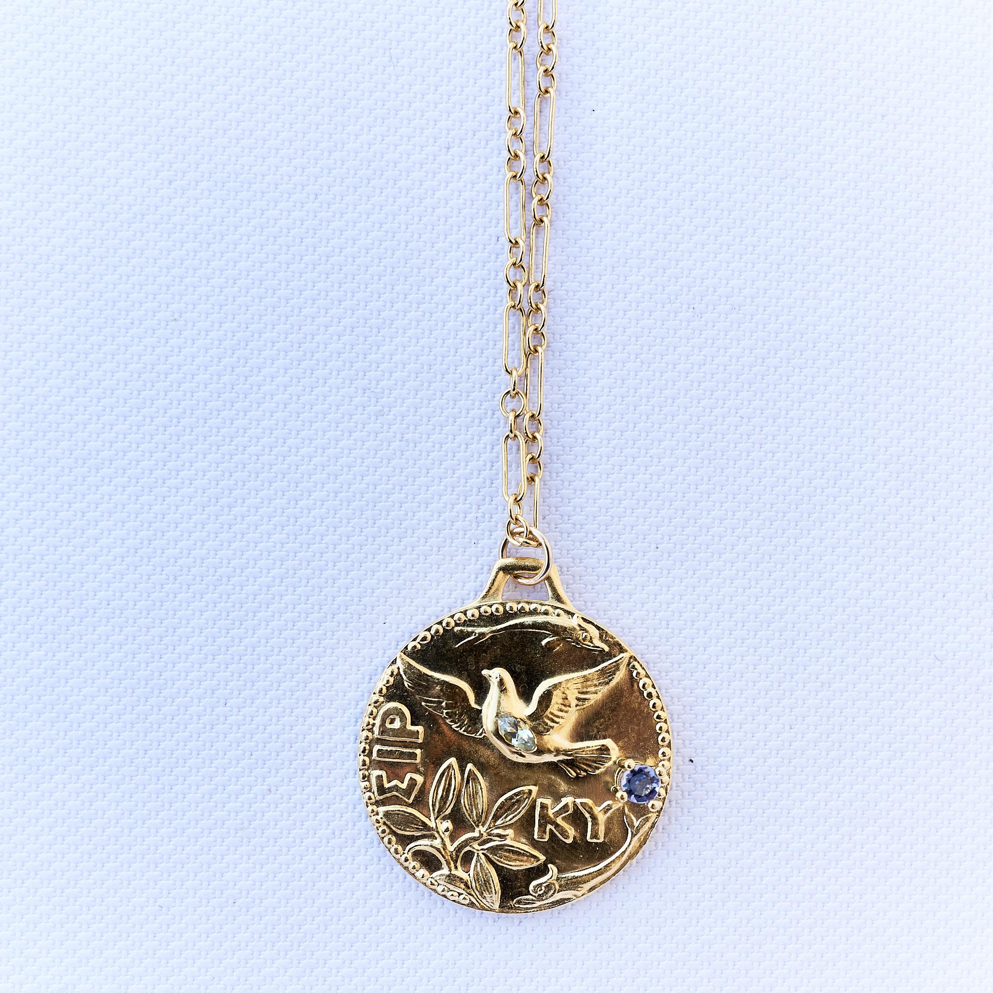 Dove Kette Halskette Aquamarin Blau Turmalin Medaille J Dauphin im Zustand „Neu“ im Angebot in Los Angeles, CA