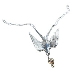 Collier à chaîne colombe Or Coeur Argent Rubis Style Victorien Bijoux animaux