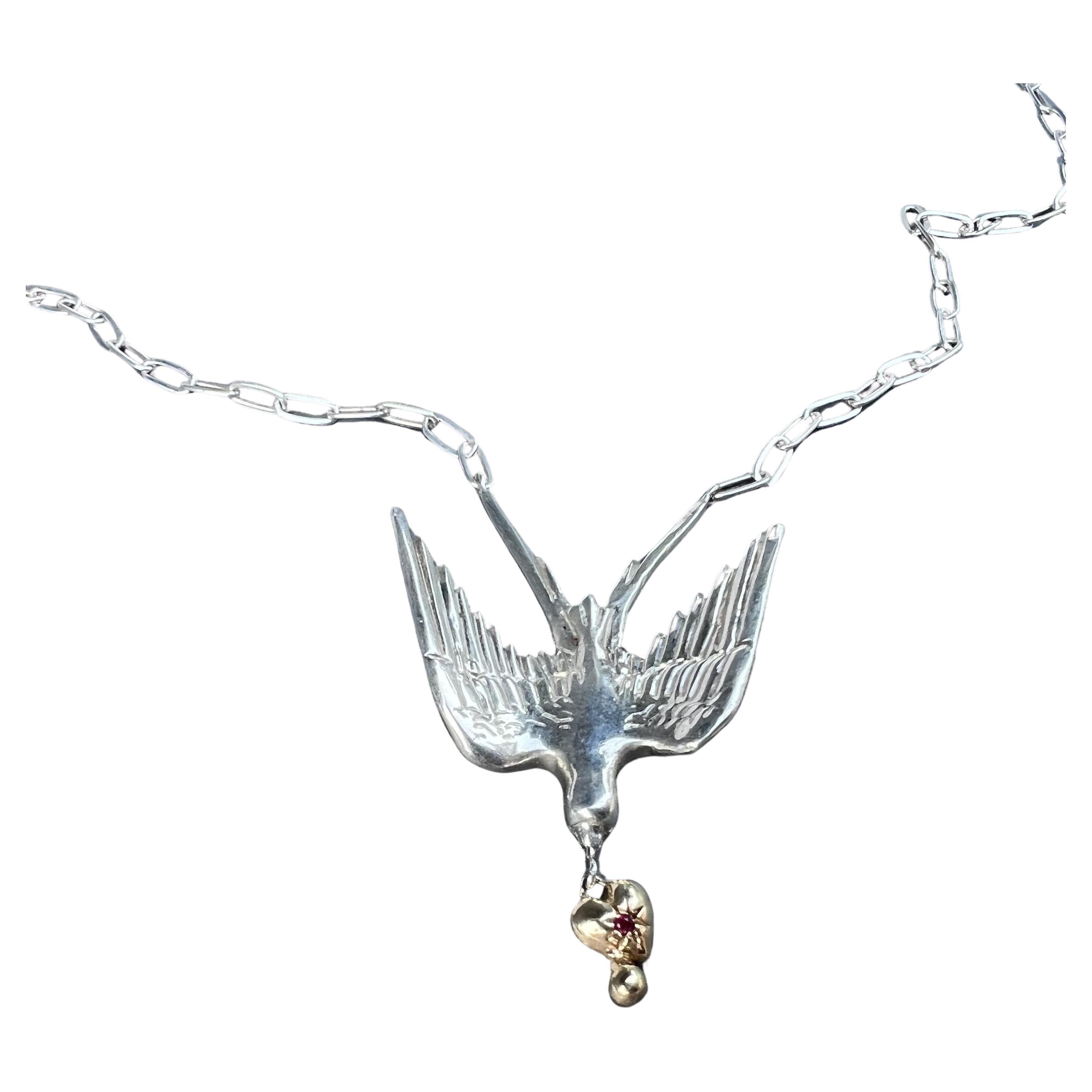 Taubenhalskette Halskette Gold Herz Silber Rubin viktorianischer Stil Tierschmuck
