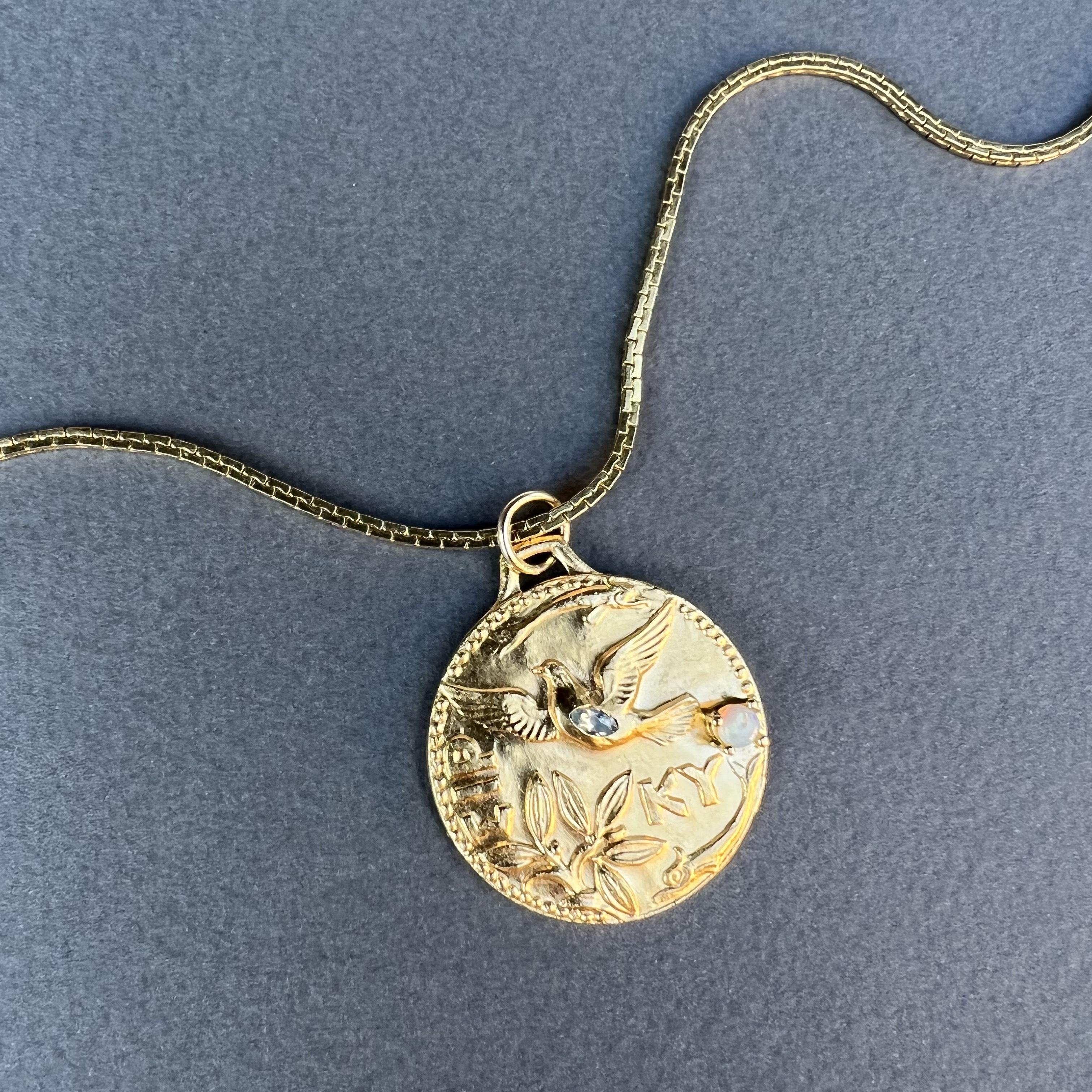 Romantic Dove Chain Necklace Opal Aquamarine Medal J Dauphin For Sale