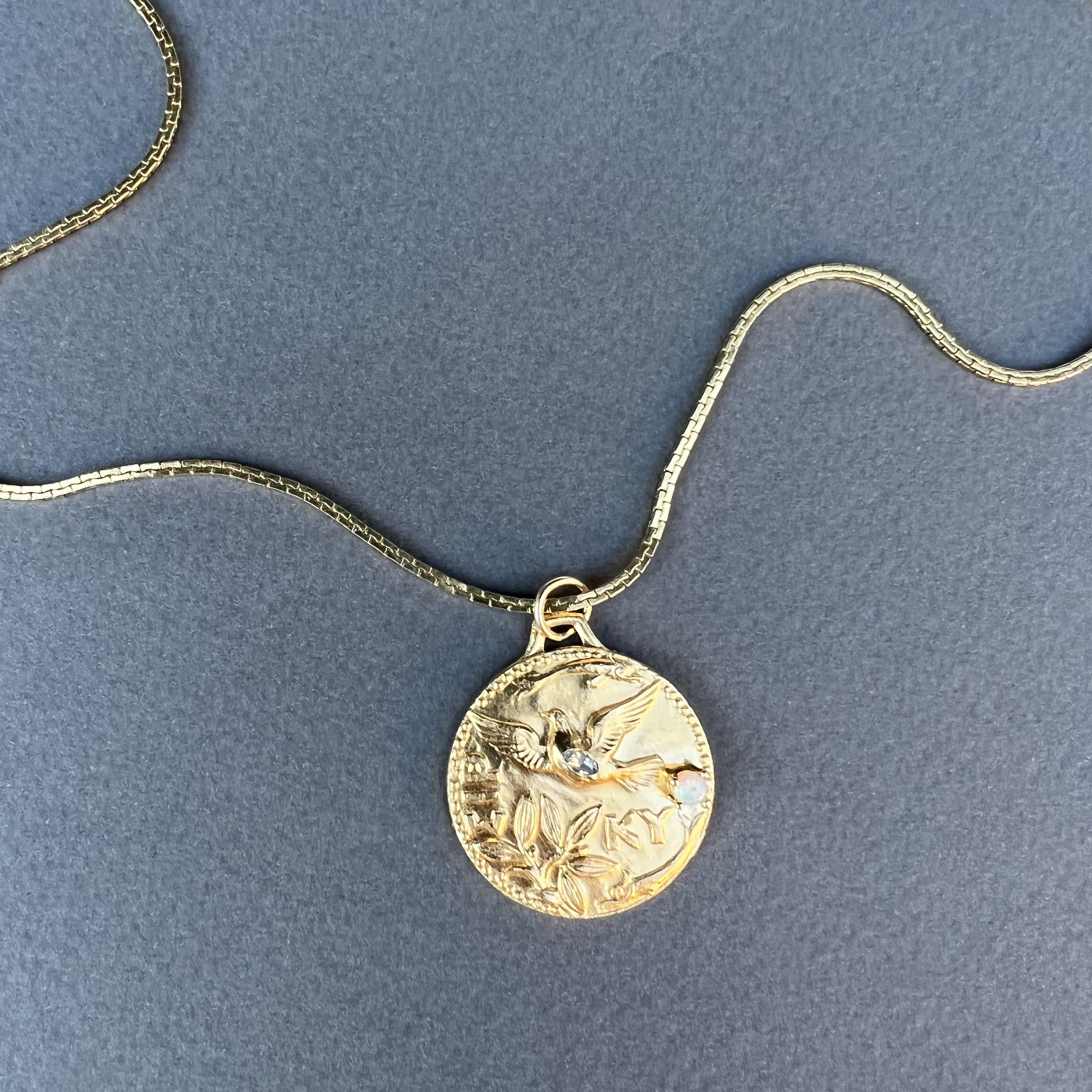 Brilliant Cut Dove Chain Necklace Opal Aquamarine Medal J Dauphin For Sale