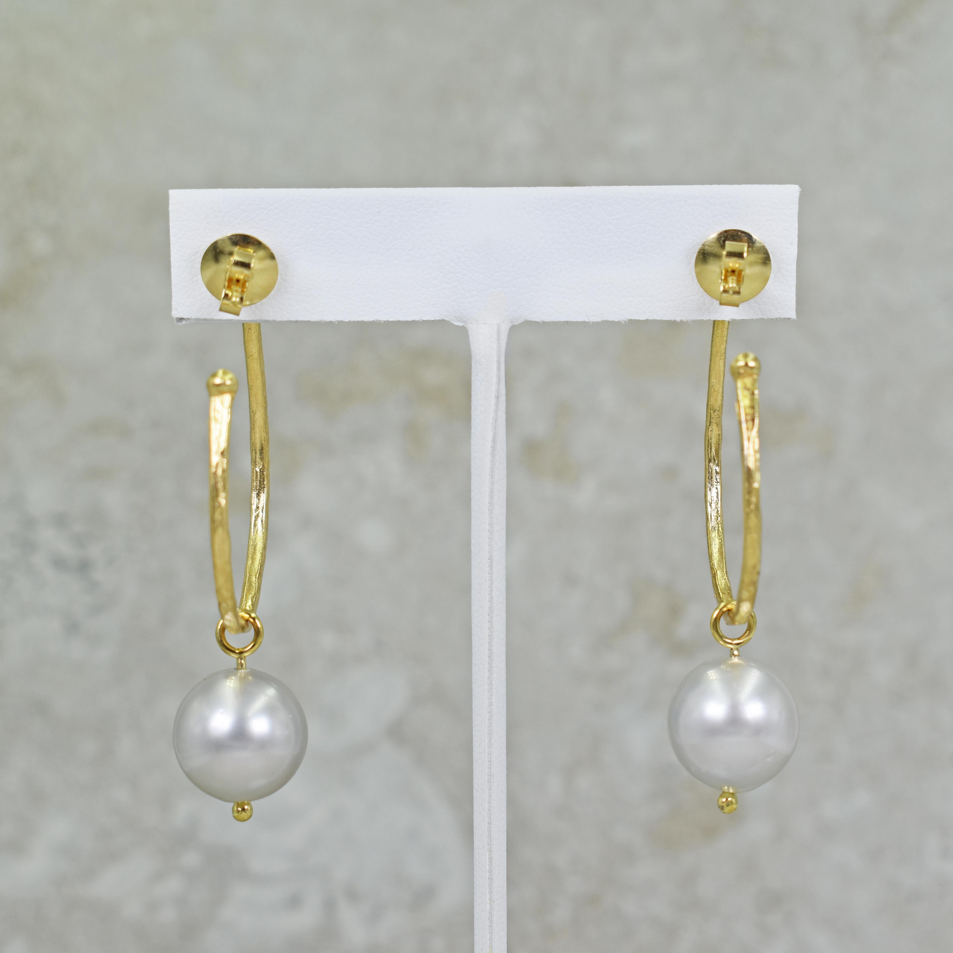gold hoop pearl drop earrings