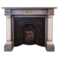 Dove Grey Fireplace Mantel with Carrara Columns and Brass Embellishments
