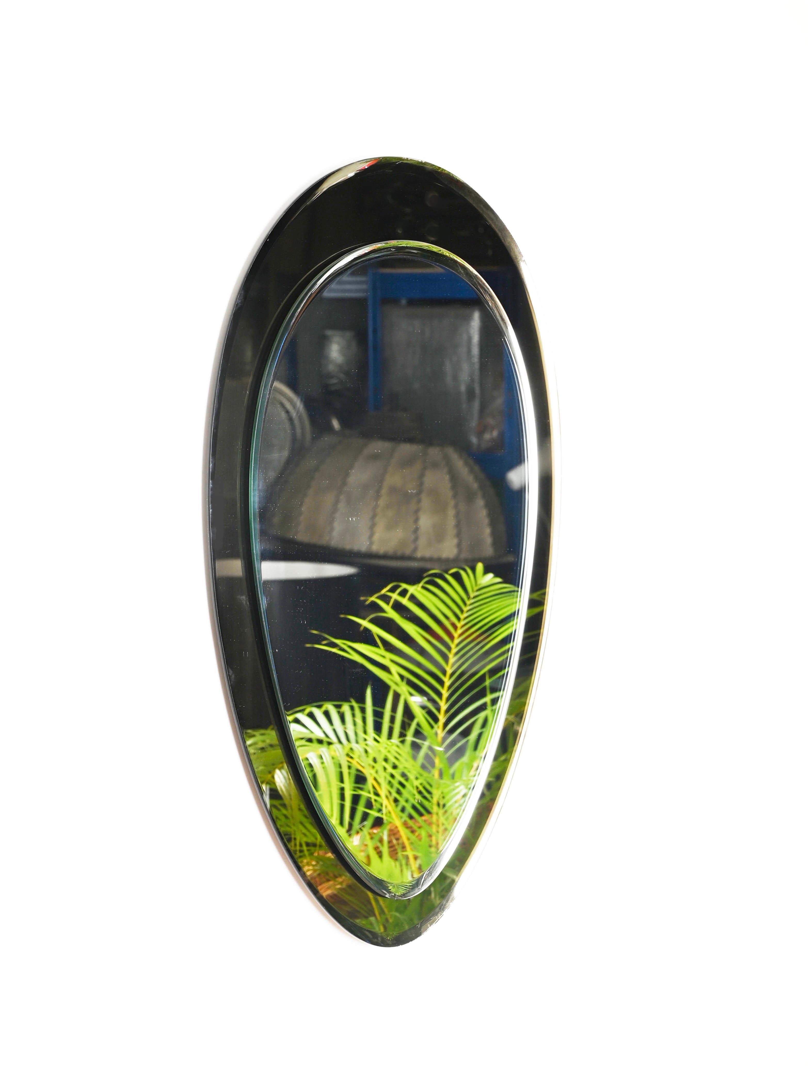 Dove Grey Italian Oval Double Beveled Mirror by Cristal Arte, Italy 1950s 3