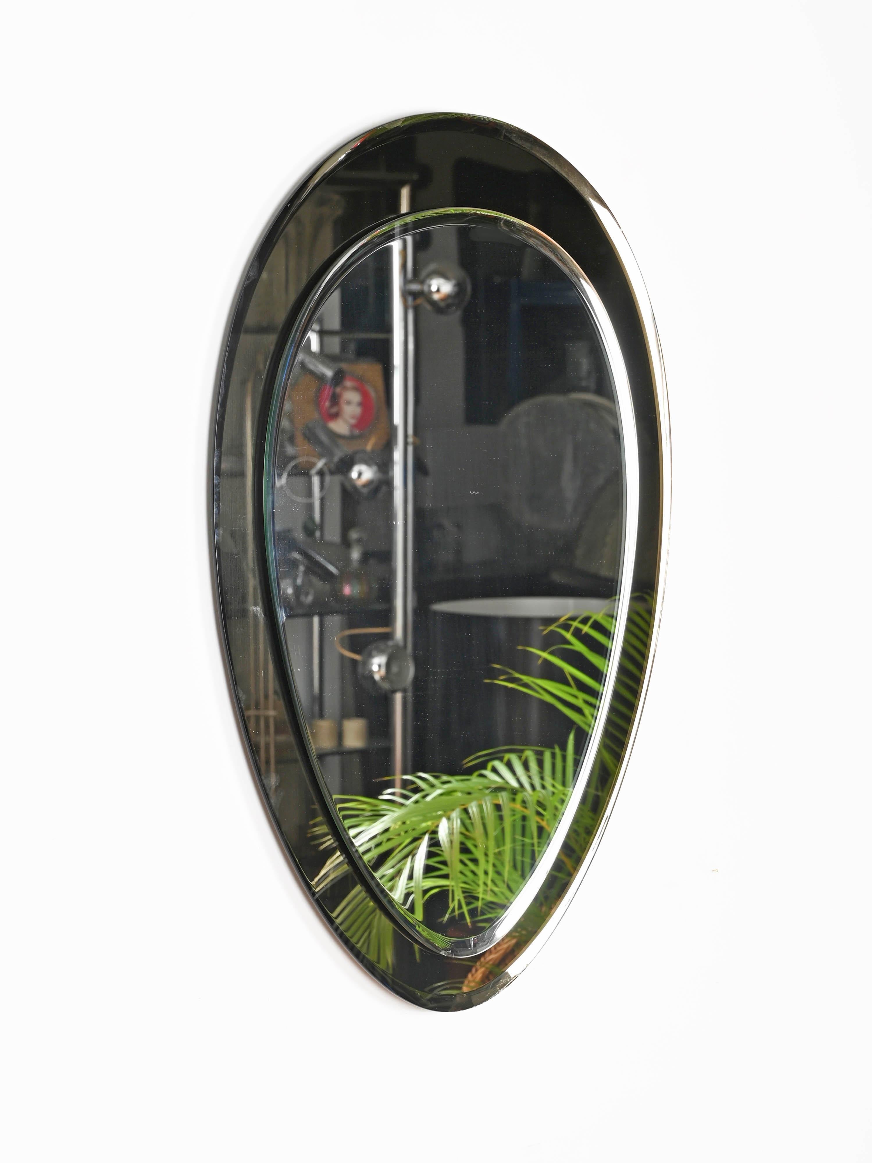 Dove Grey Italian Oval Double Beveled Mirror by Cristal Arte, Italy 1950s 4