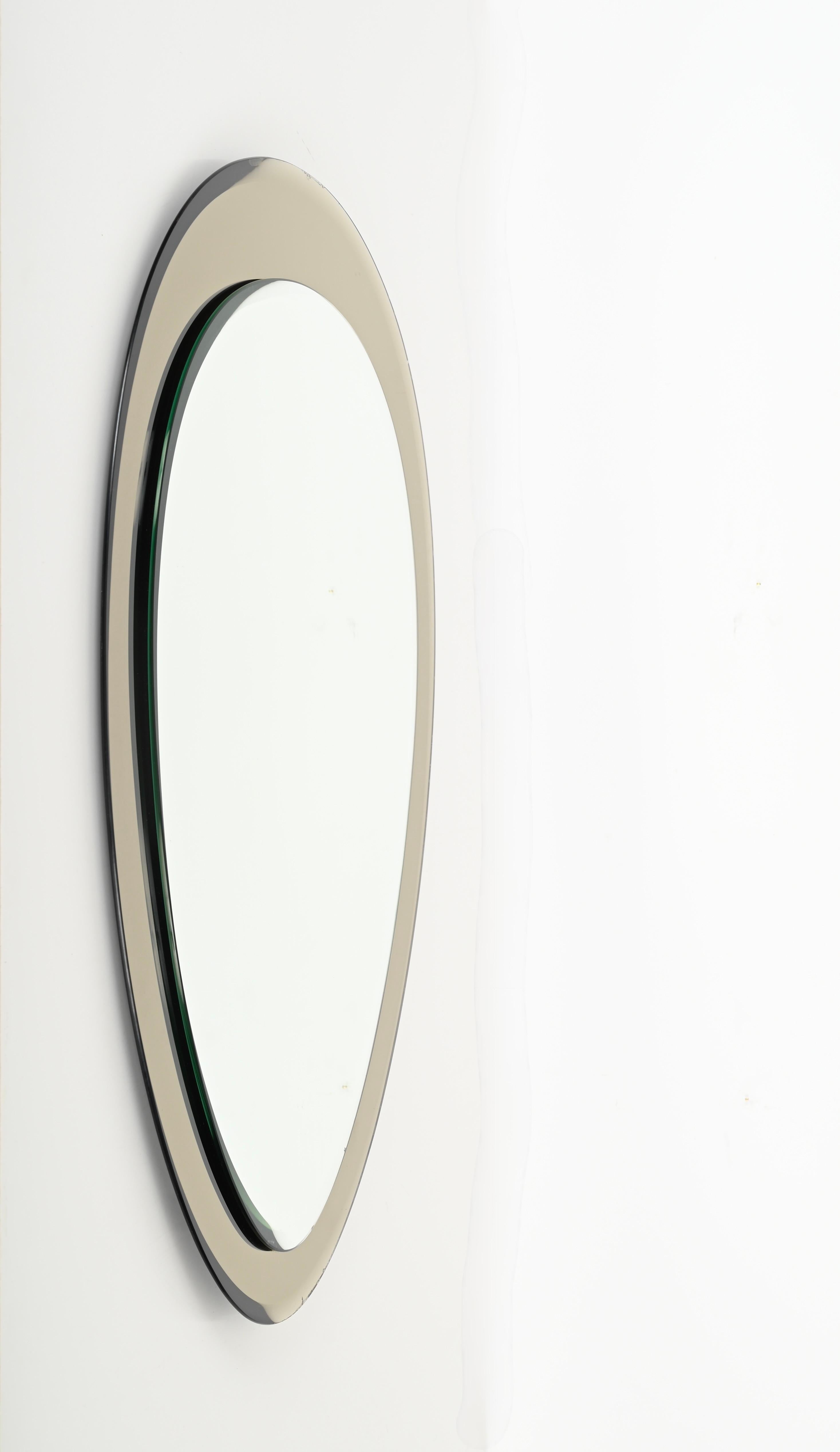 Dove Grey Italian Oval Double Beveled Mirror by Cristal Arte, Italy 1950s 5