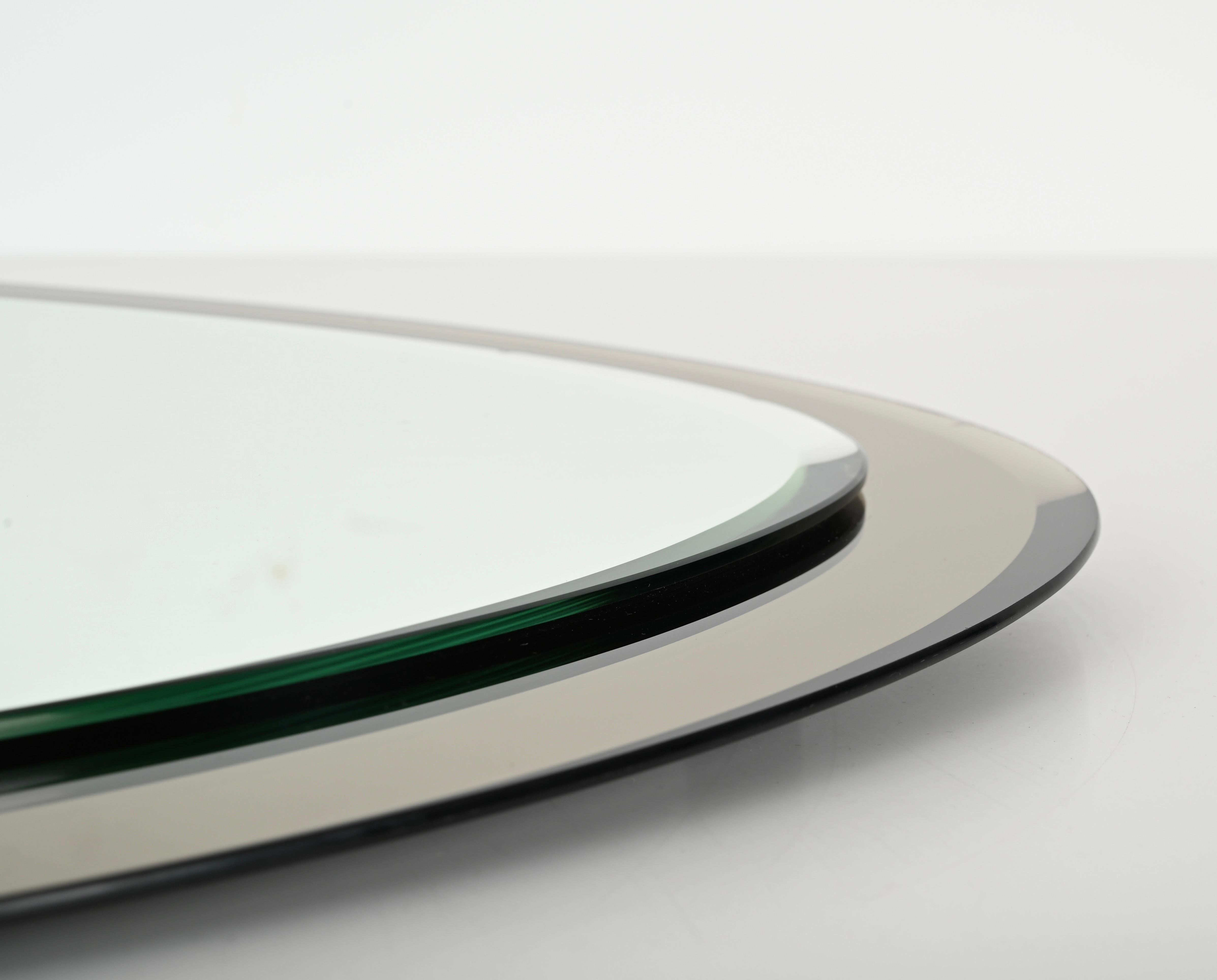 Dove Grey Italian Oval Double Beveled Mirror by Cristal Arte, Italy 1950s 6