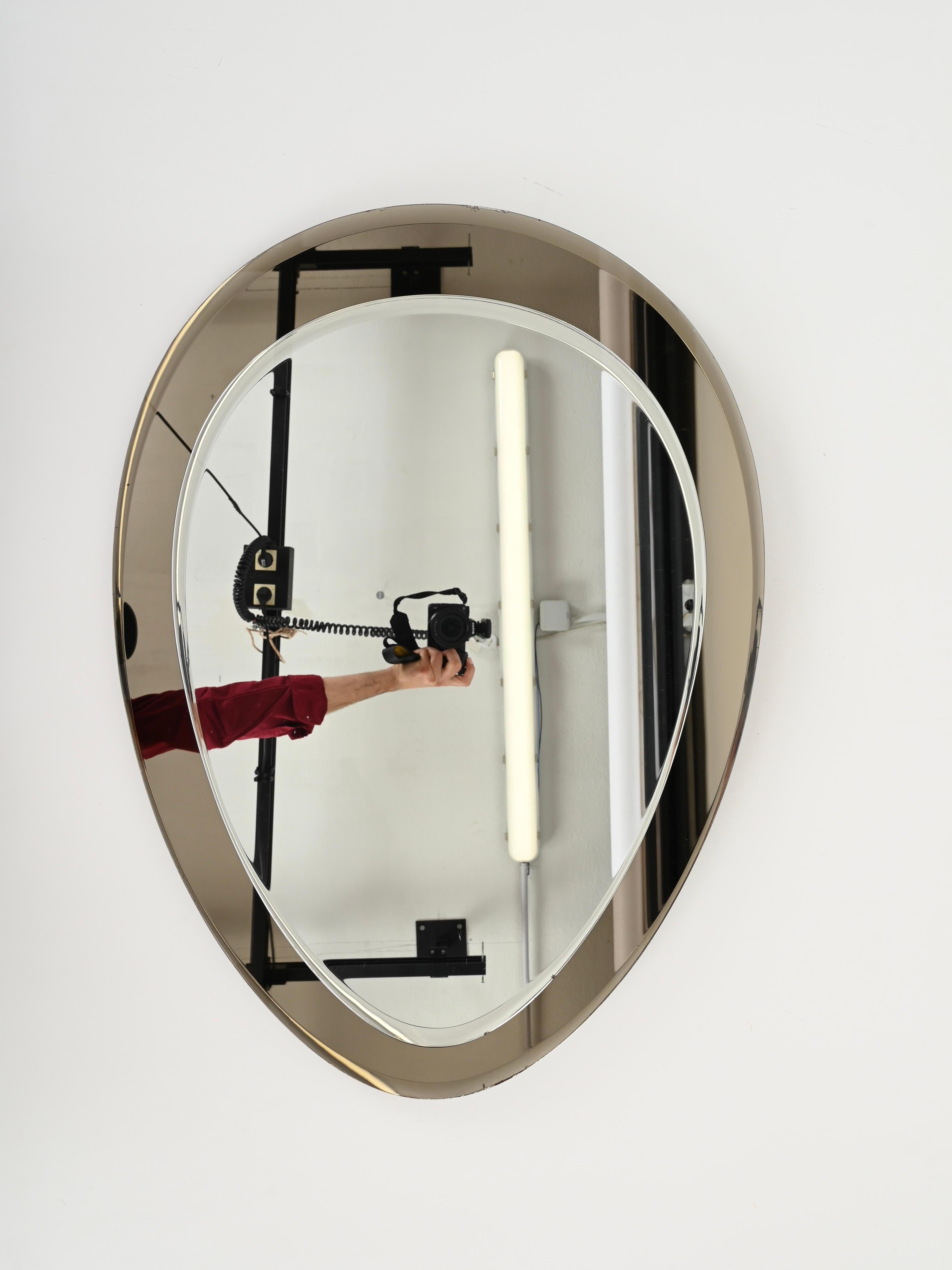 Dove Grey Italian Oval Double Beveled Mirror by Cristal Arte, Italy 1950s 7