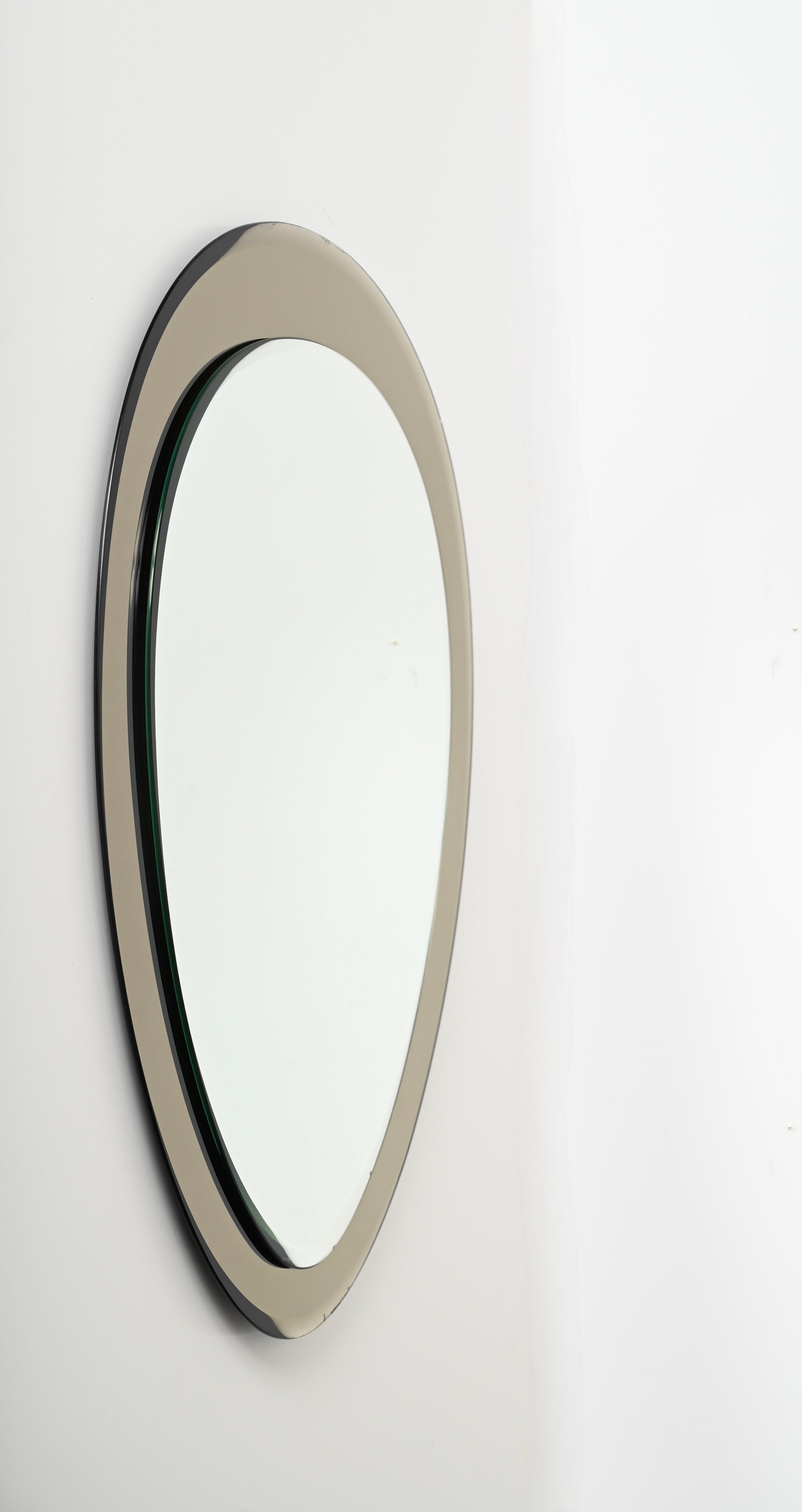 Mid-Century Modern Dove Grey Italian Oval Double Beveled Mirror by Cristal Arte, Italy 1950s