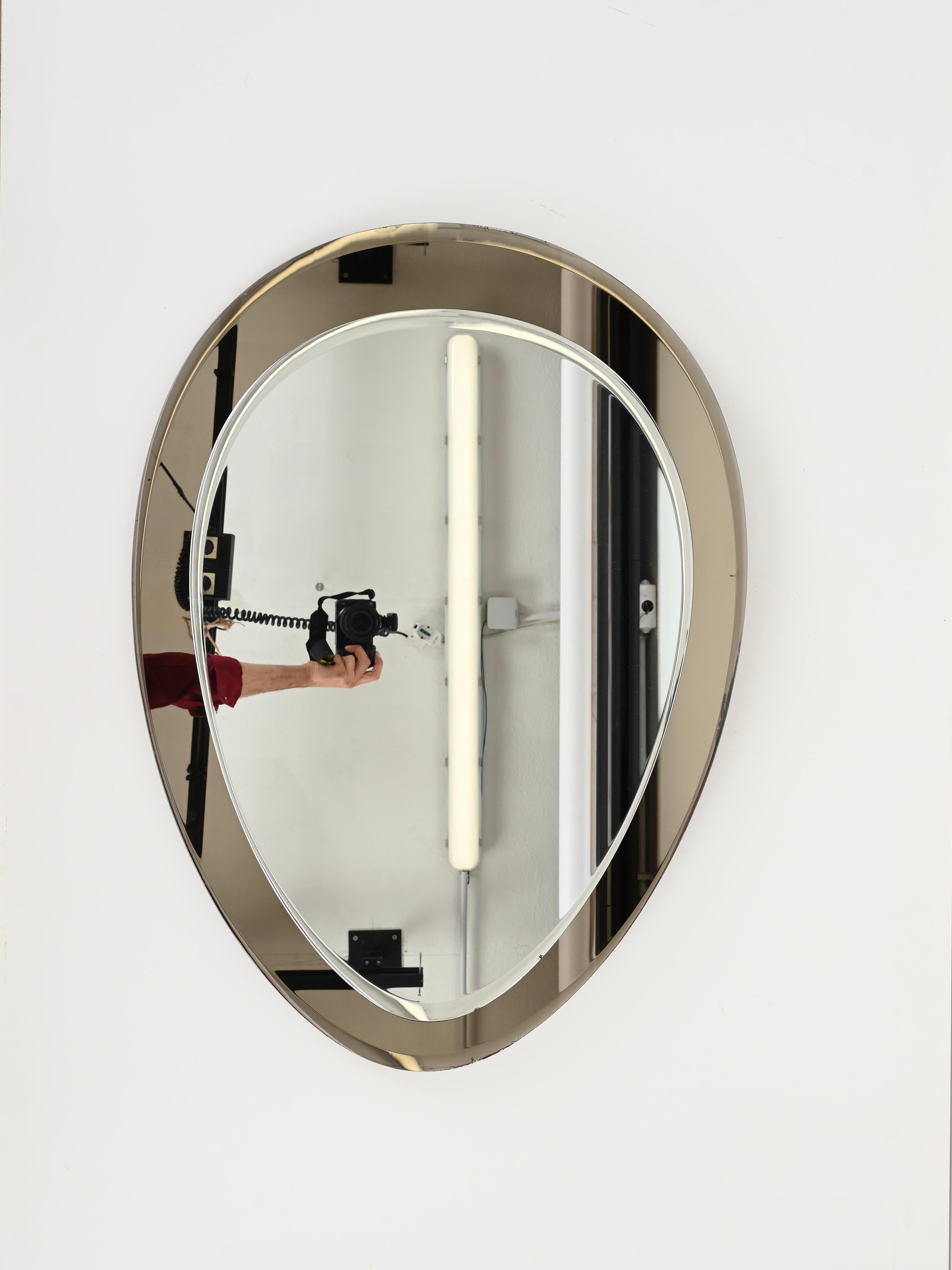 Hand-Crafted Dove Grey Italian Oval Double Beveled Mirror by Cristal Arte, Italy 1950s