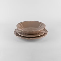 Dove grey Soup plates: Soup, holder, side plate for 4. Handmade in Italy 2024
