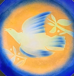 "Dove in Flight, " Art Deco Masterpiece in Cerulean and Lemon Enamel by Winter