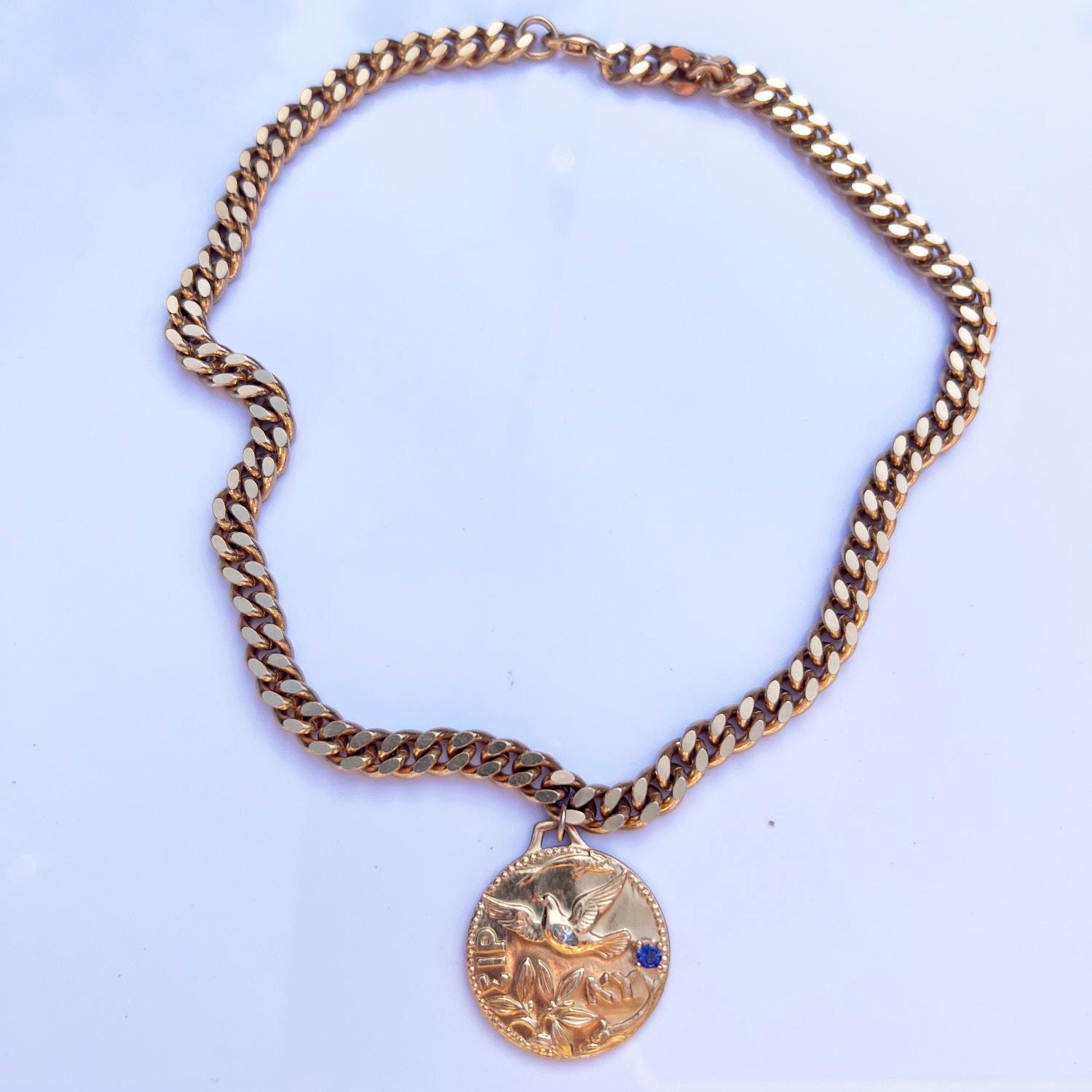 Collier ras du cou à chaîne épaisse avec médaille en aigue-marine et tanzanite J Dauphin Pour femmes en vente