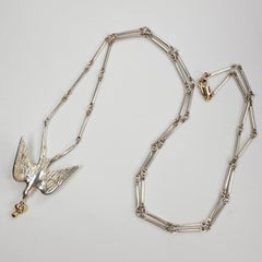 Dove Necklace  Chain White Diamond Ruby Gold Heart Silver