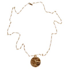 Dove Necklace Gold Medal Aquamarine Tanzanite Bird Coin Pendant Long Chain