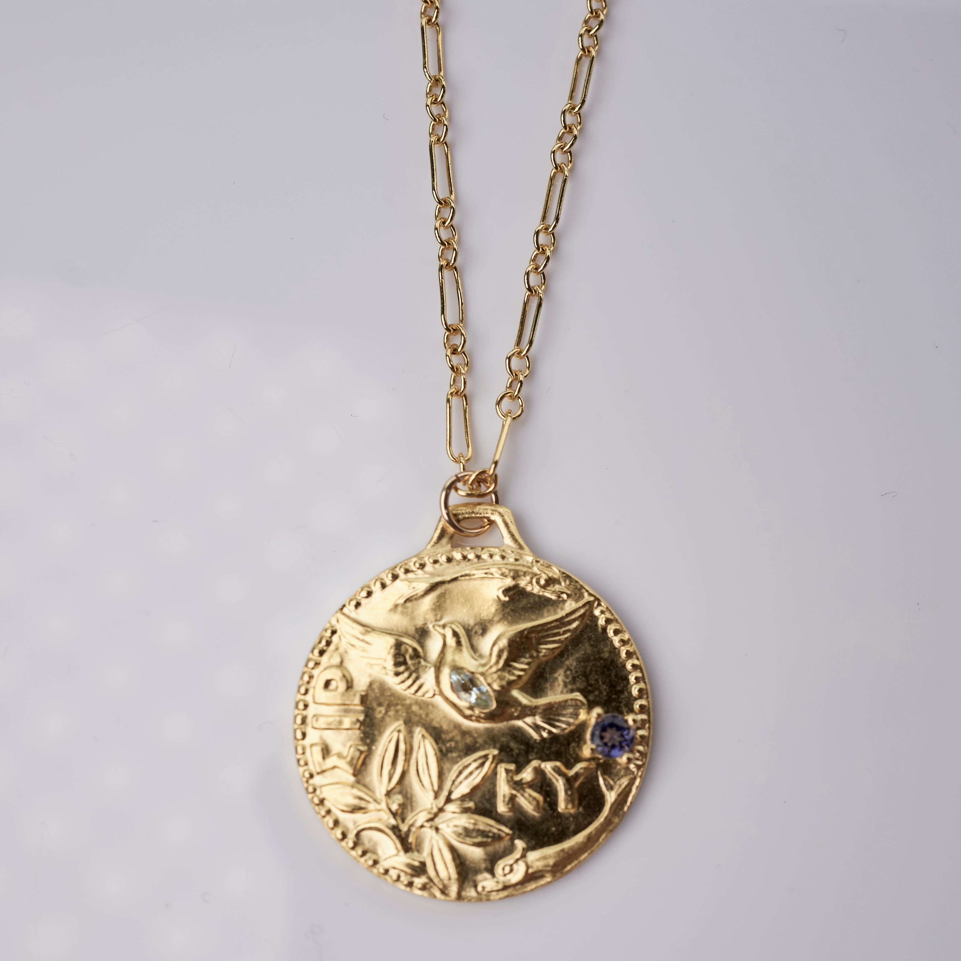 Romantic Dove Necklace Medal Aquamarine Tanzanite Bird For Sale