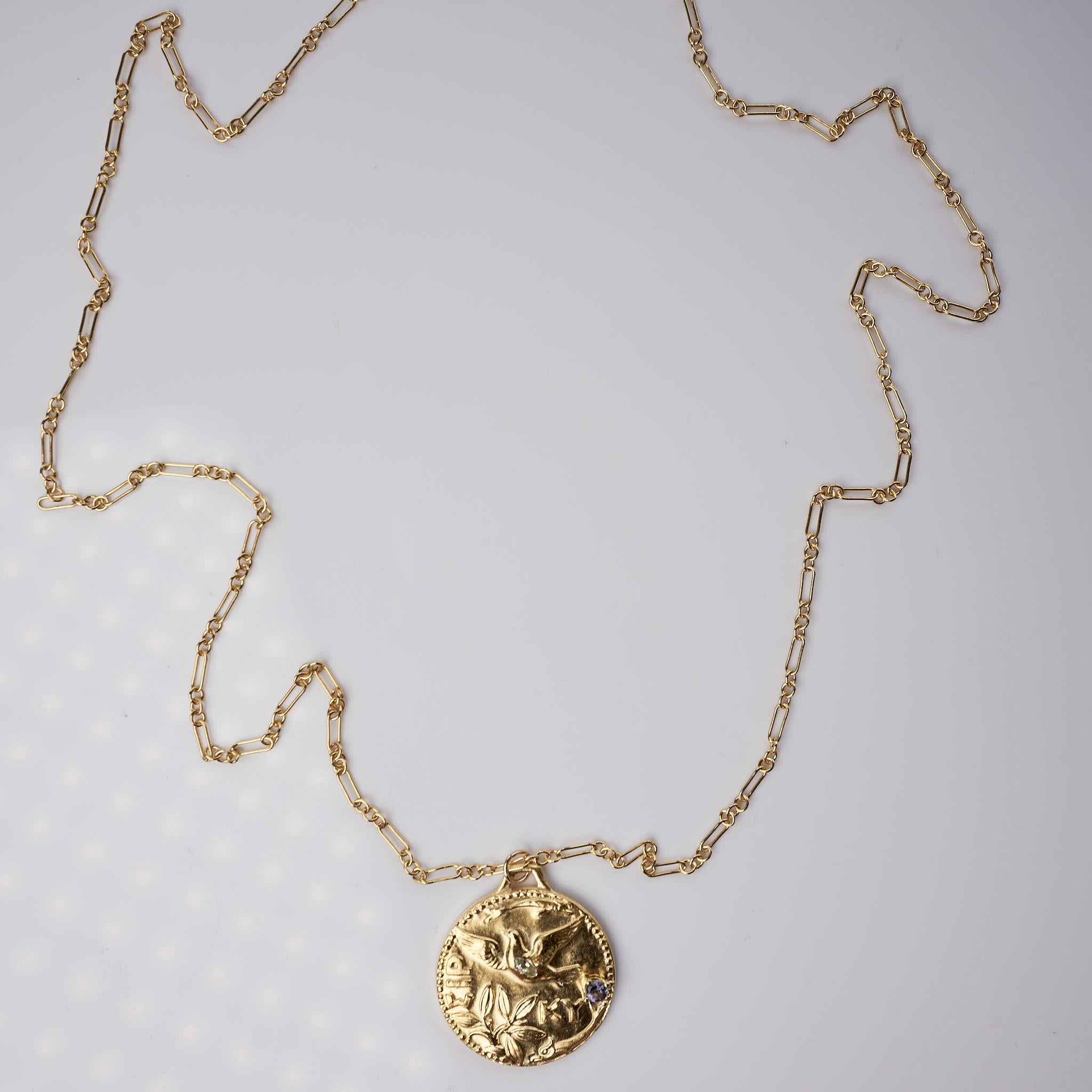 Women's Dove Necklace Medal Aquamarine Tanzanite Bird For Sale