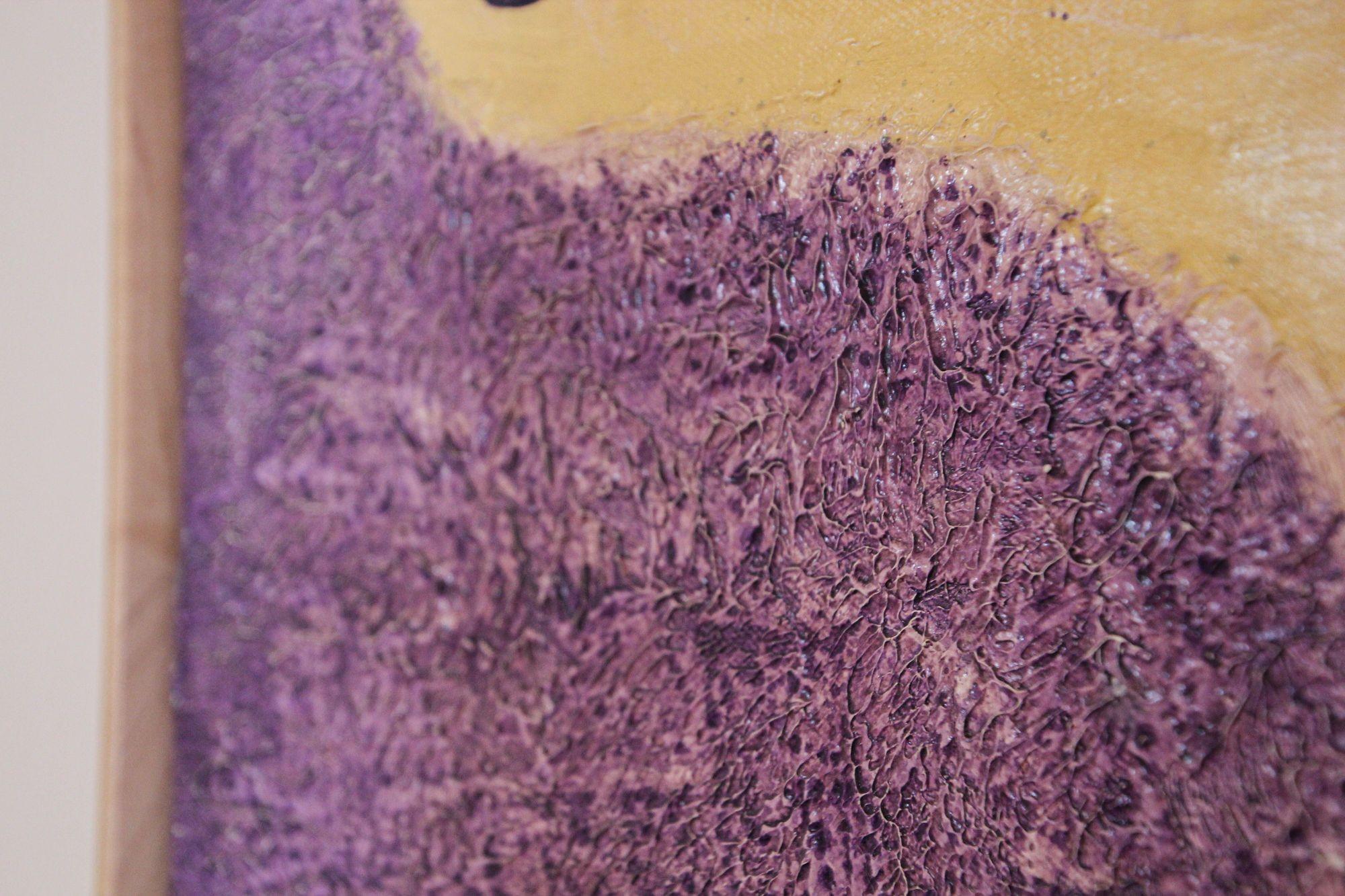 Colombe Paix et calligraphie arabe Violet et jaune Huile sur toile Cadre de peinture en vente 6