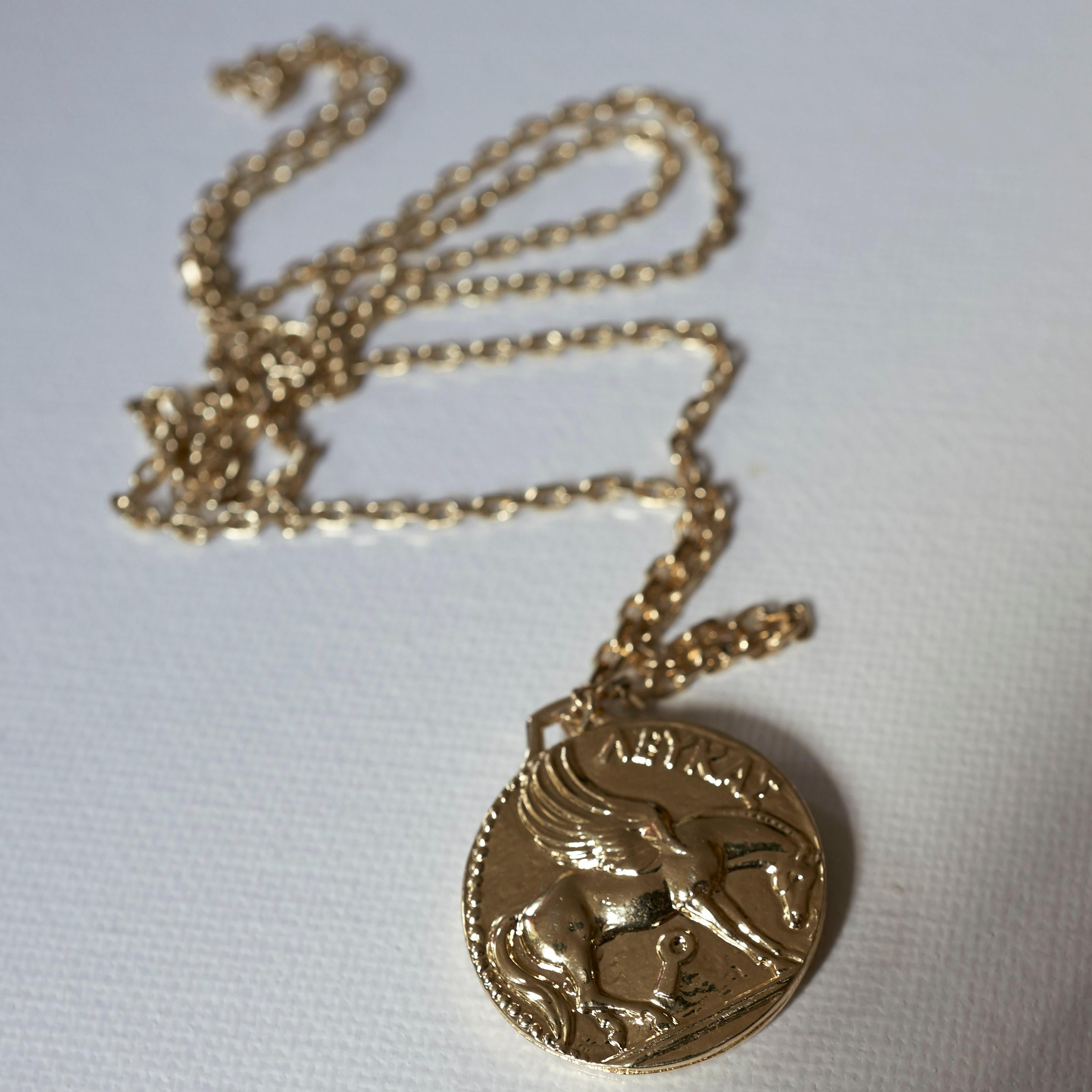 Romantic Dove Pegasus Greek Medal Medal Necklace  Pink Sapphire Tanzanite Chain J Dauphin For Sale