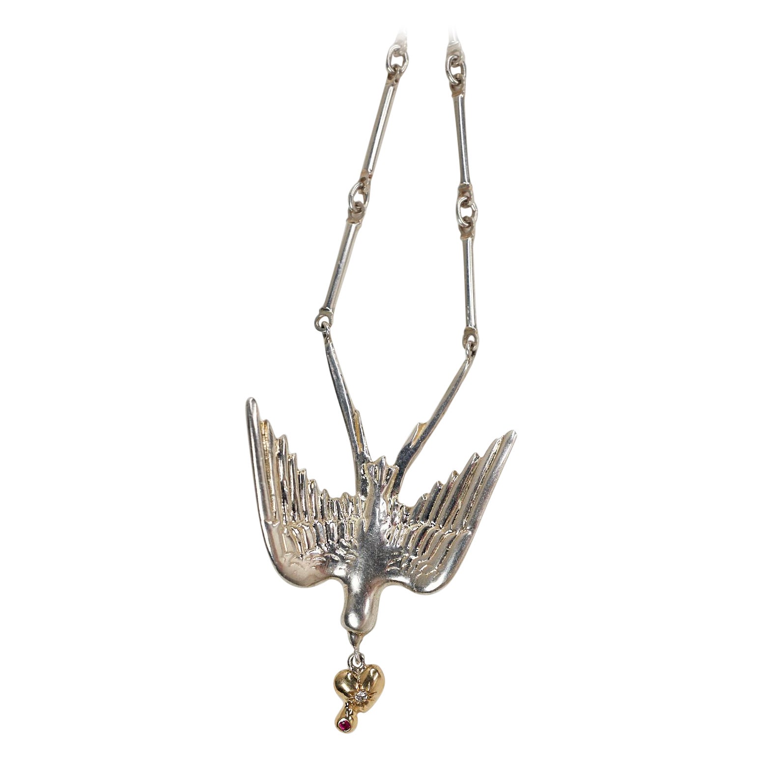 Taube Anhänger Kette Halskette Weißer Diamant Rubin Gold Herz massives Sterlingsilber