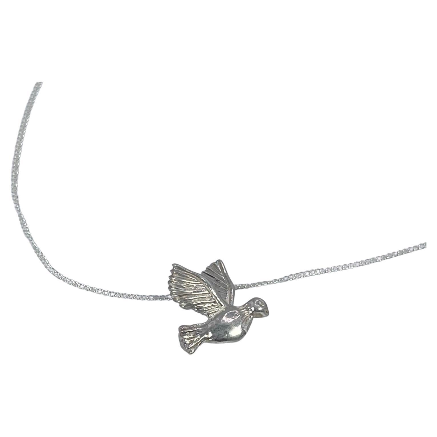 Women's Sterling Silver Descending Dove Pendant Necklace - 18" Rhodium Plated Chain Included - View #11