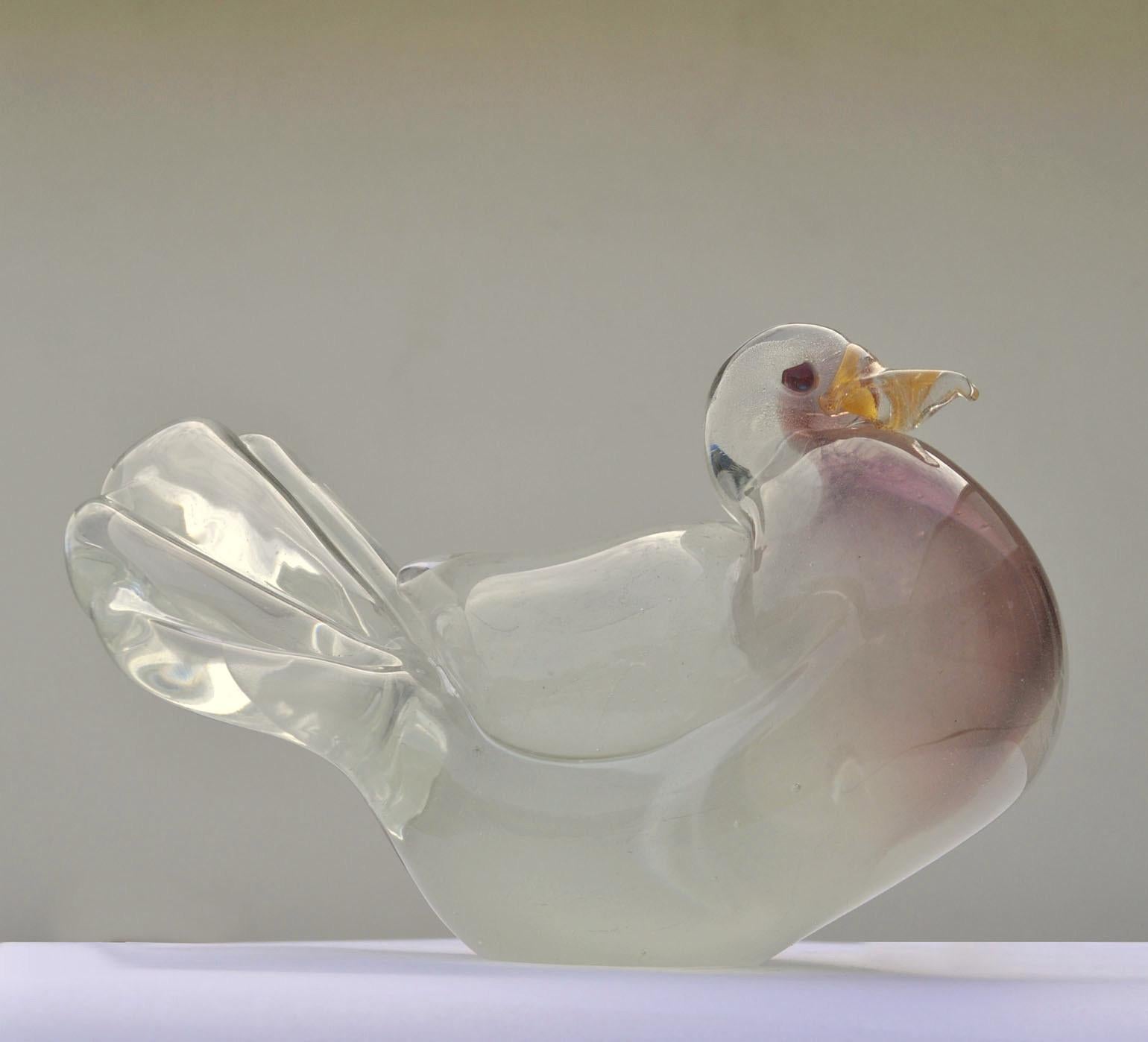 Mid-Century Modern Dove Sculpture Hand Blown Glass Attributed to Seguso 1950s Italy