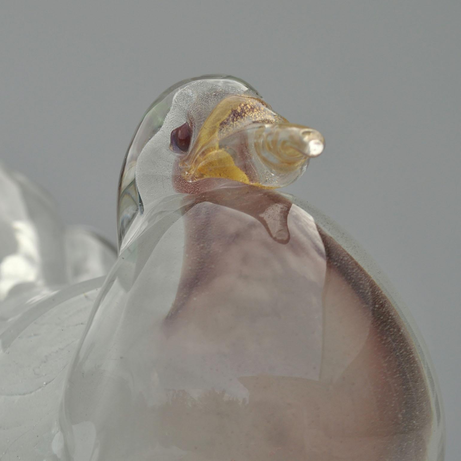 Italian Dove Sculpture Hand Blown Glass Attributed to Seguso 1950s Italy