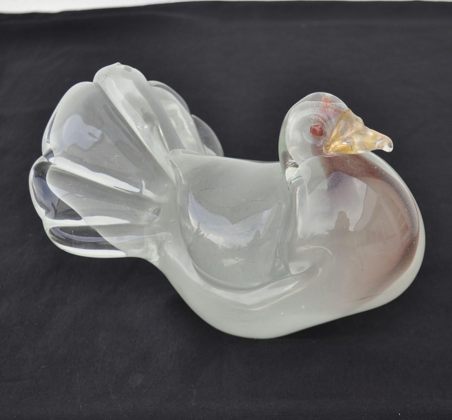 Mid-20th Century Dove Sculpture Hand Blown Glass Attributed to Seguso, 1950s, Italy