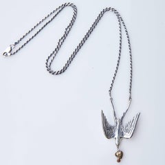 Dove Silver Necklace with Heart and Ruby