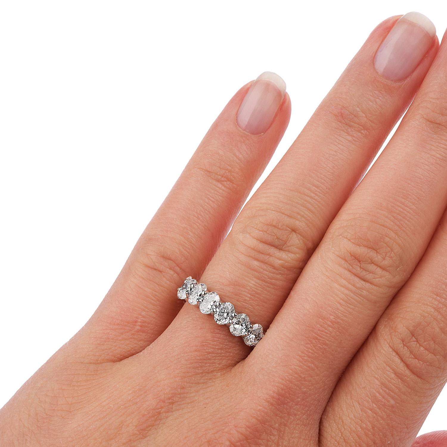 Women's or Men's Dover 4.32 Carat Oval Cut Diamond Eternity Gold Wedding Band Ring