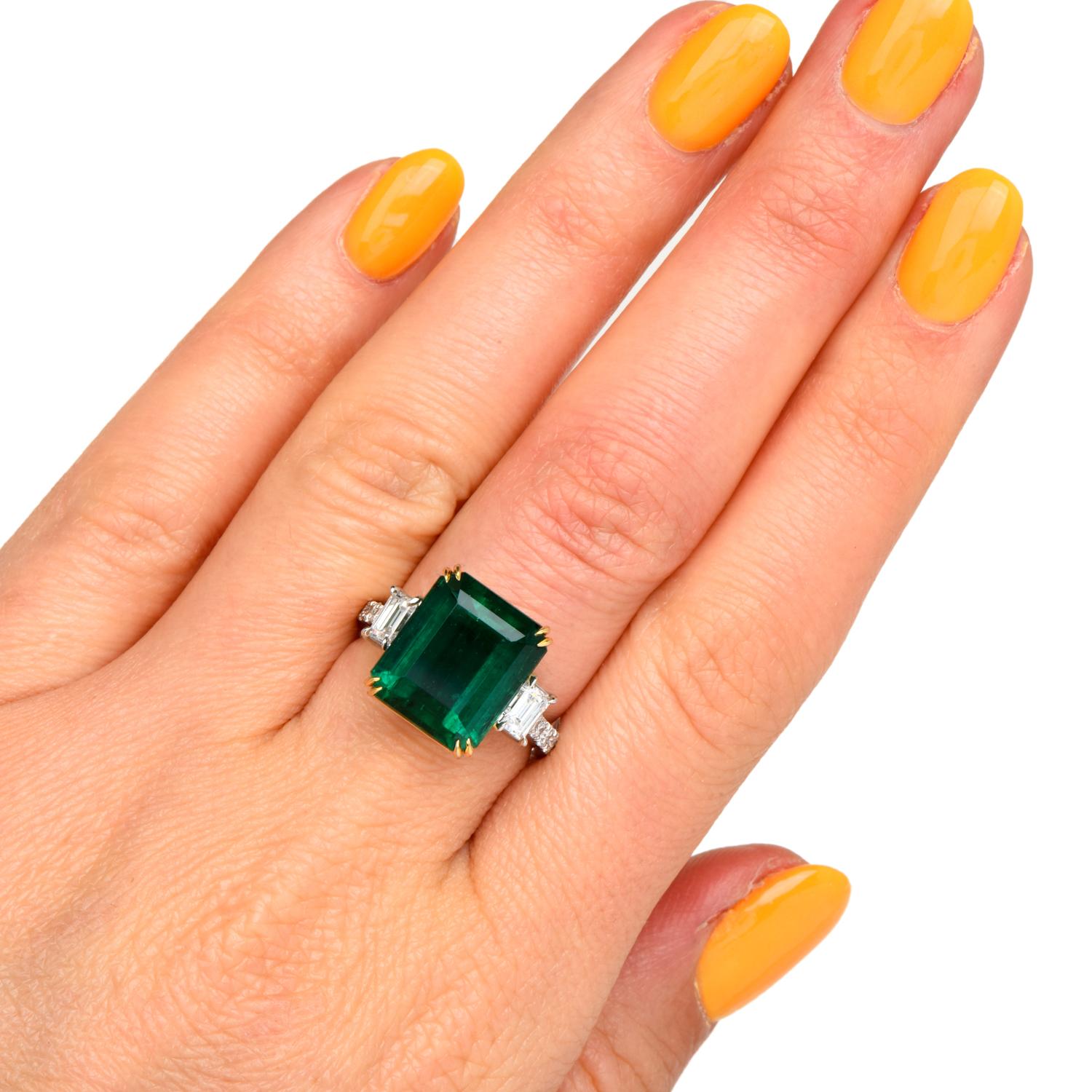 Modern Dover 8.64cts Colombian Emerald Diamond Platinum 18k Gold Ring