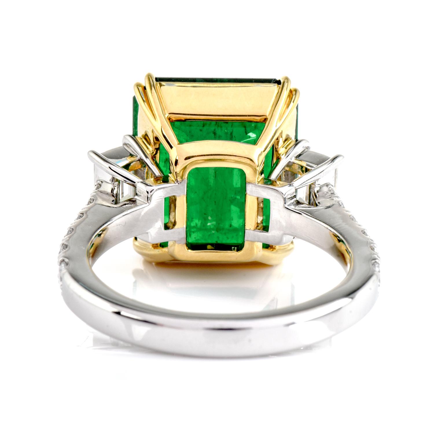 Dover 8.64cts Colombian Emerald Diamond Platinum 18k Gold Ring In Excellent Condition In Miami, FL