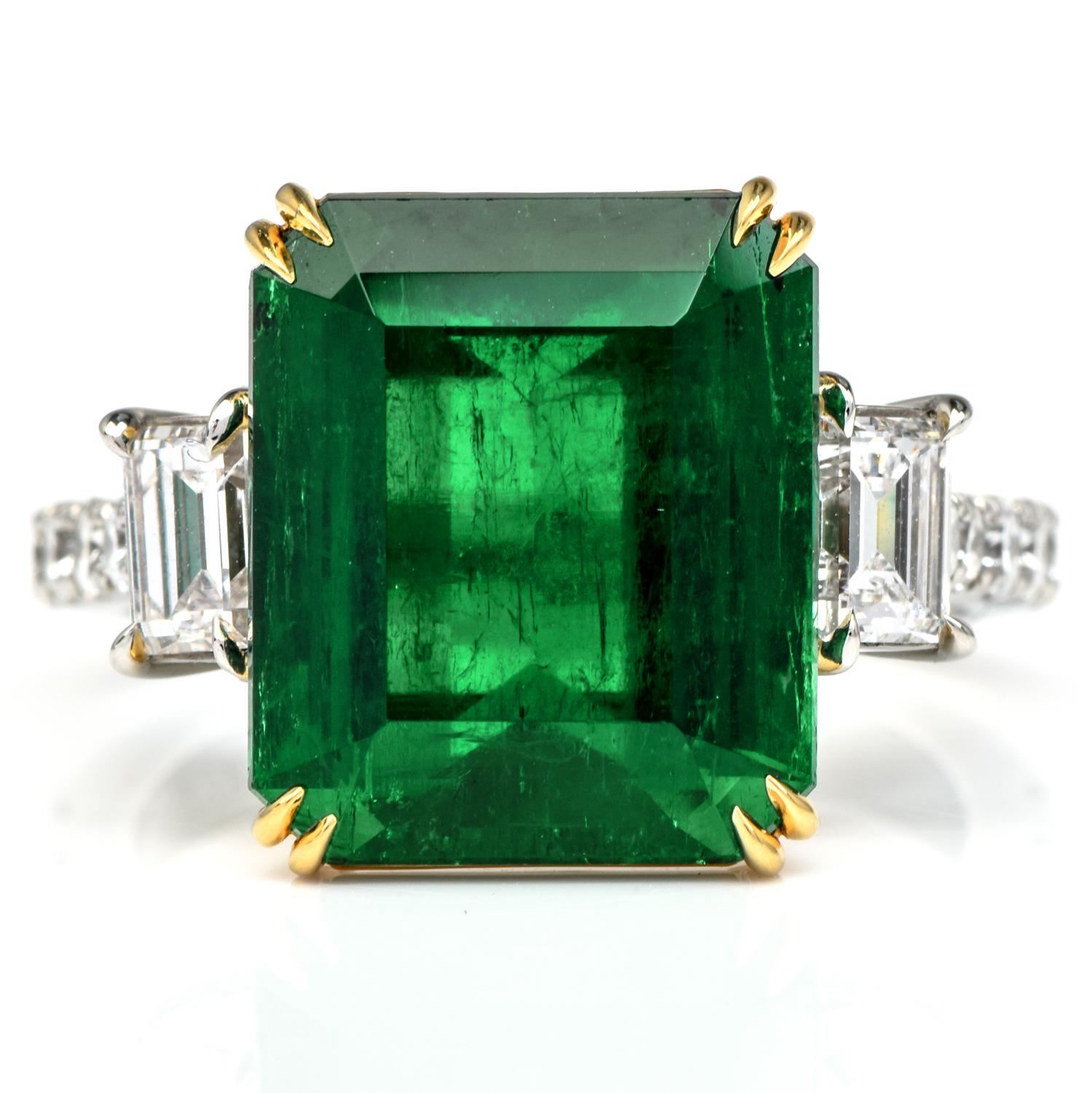Dover 8.64cts Colombian Emerald Diamond Platinum 18k Gold Ring 1